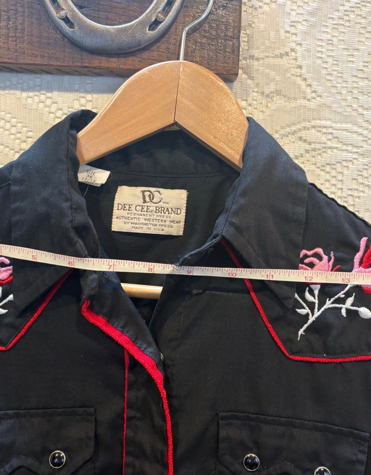 Vintage Dee Cee Western Embroidered Button-Down Shirt - Black with Red Trim