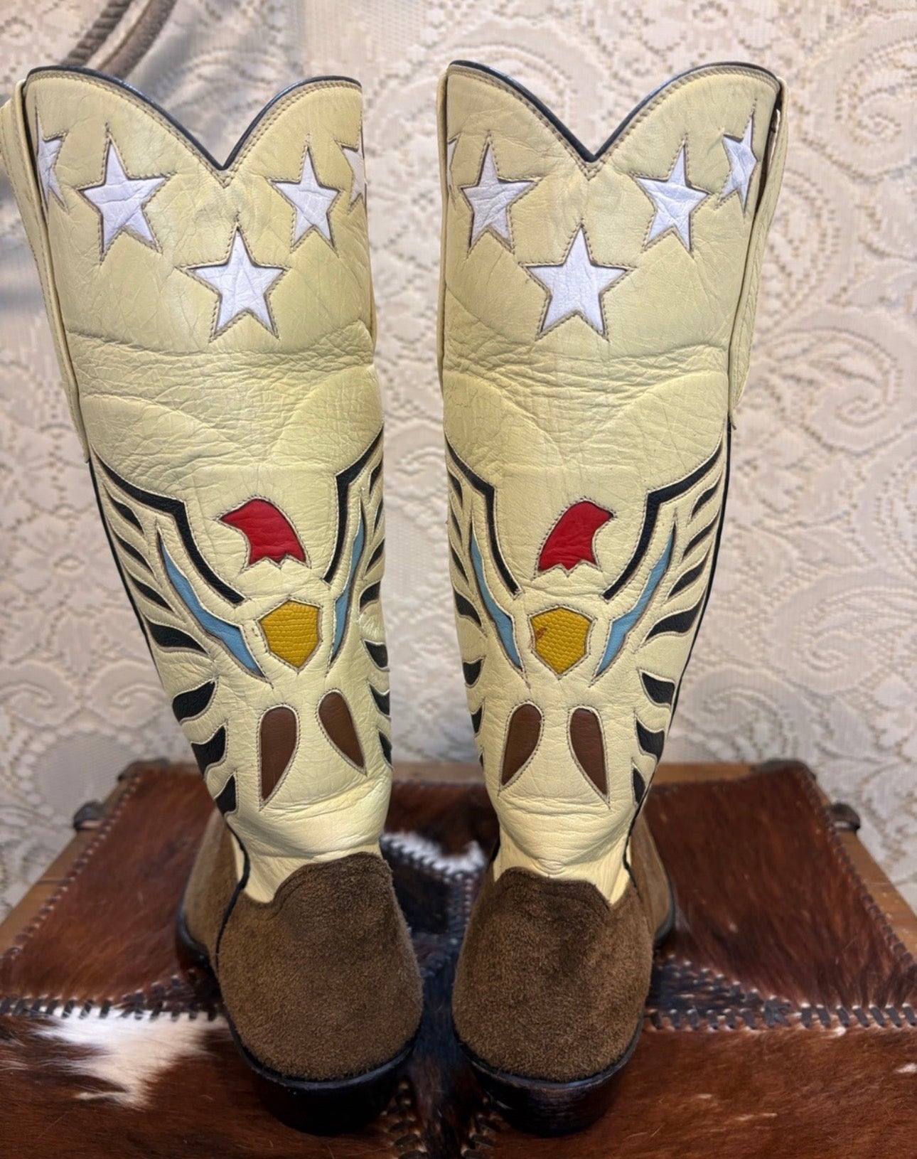 Handcrafted RJ of El Paso Western Heeled Boots in Yellow and Brown suede size 9