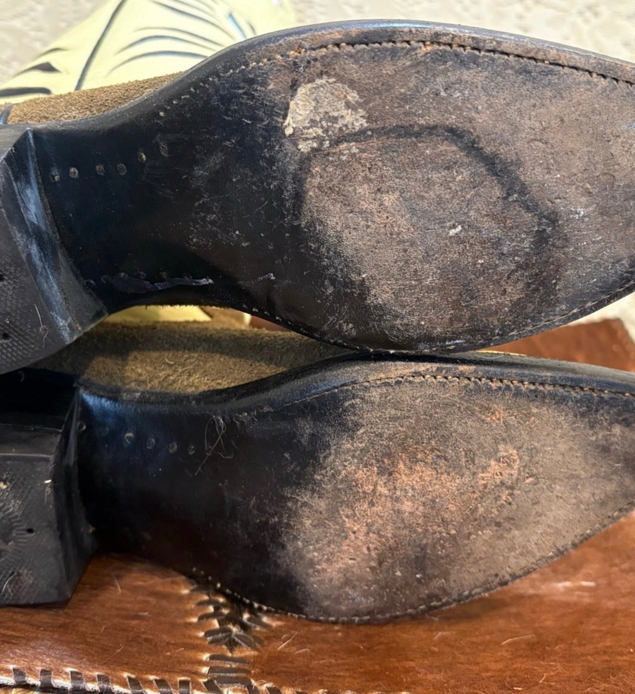 Handcrafted RJ of El Paso Western Heeled Boots in Yellow and Brown suede size 9