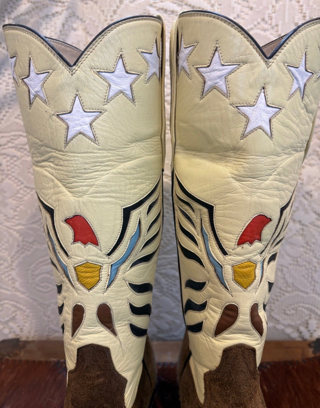 Handcrafted RJ of El Paso Western Heeled Boots in Yellow and Brown suede size 9