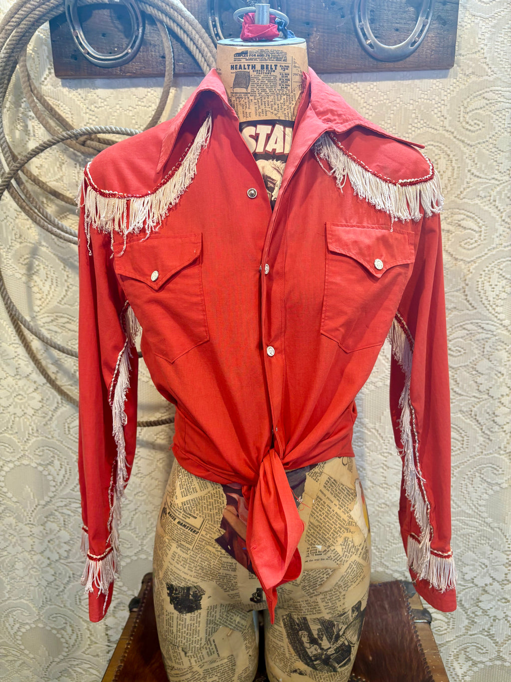 Vintage 1960s Red Button Snap Women’s Western Shirt size S