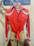 Vintage 1960s Red Button Snap Women’s Western Shirt size S