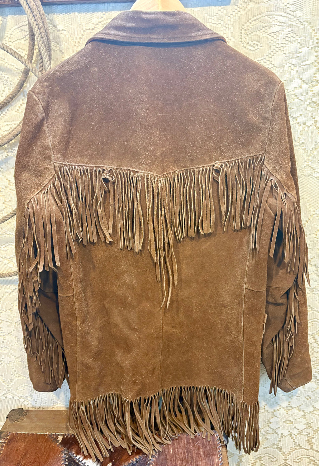 1970s Pioneer Wear Tan Suede Fringe Jacket 36