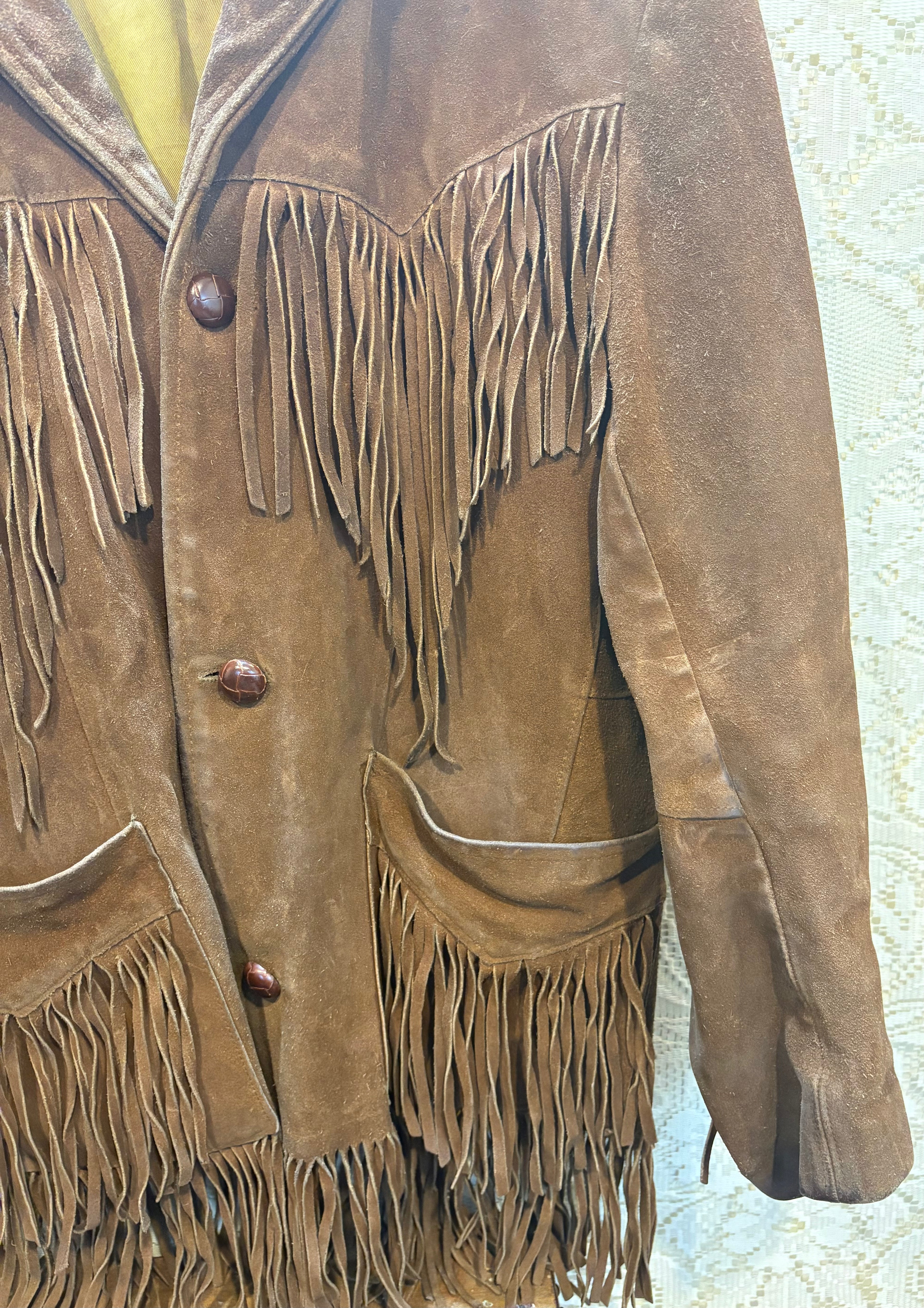 1970s Pioneer Wear Tan Suede Fringe Jacket 36