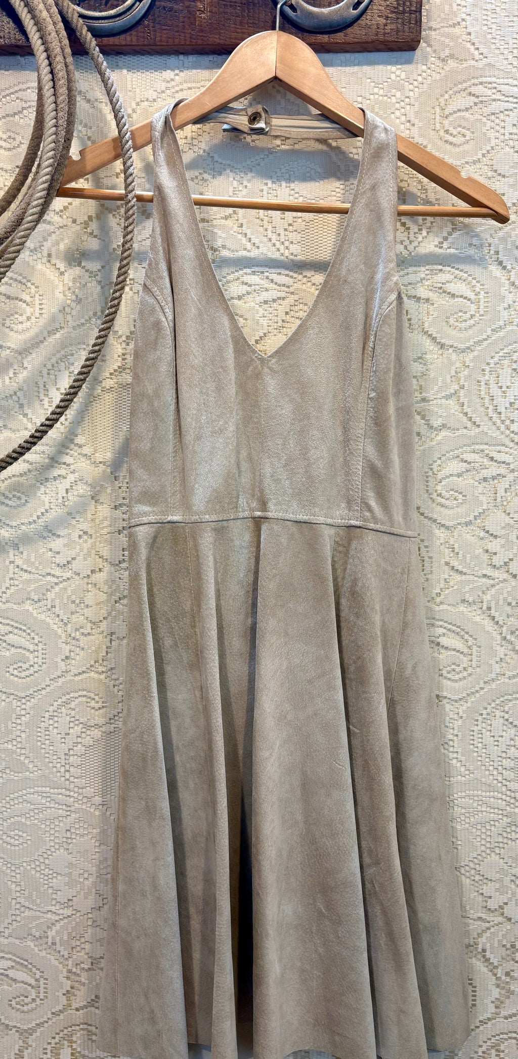 Handcrafted Vintage Suede Halter Skater Dress Size Small