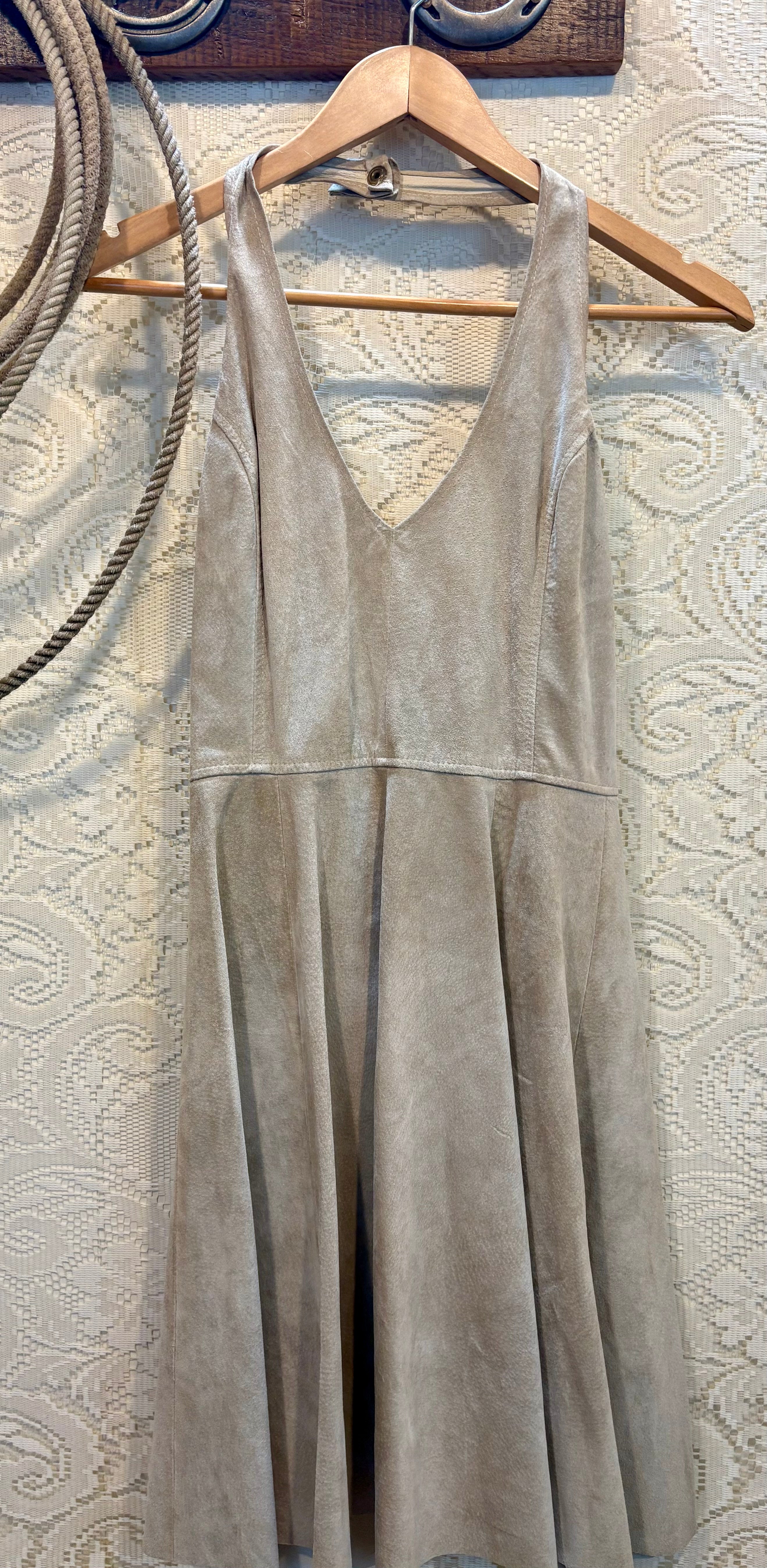 Handcrafted Vintage Suede Halter Skater Dress Size Small