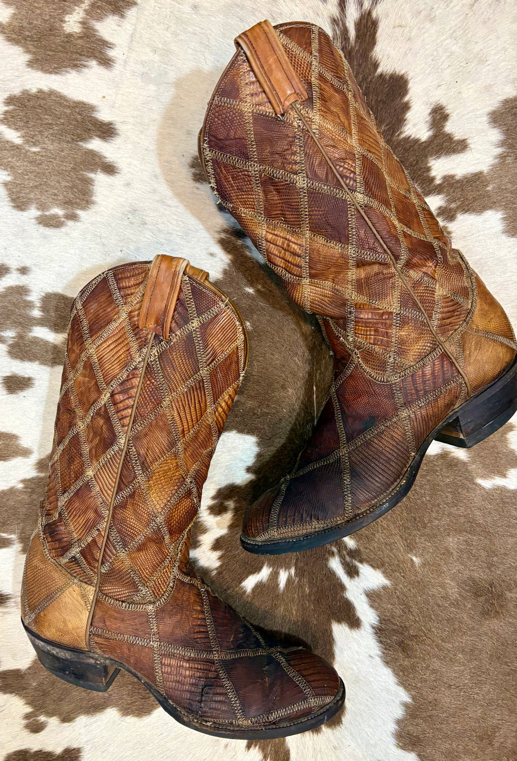Vintage Black Label Tony Lama Exotic Reptile Patchwork Cowboy Western Boots 9 1/2 D