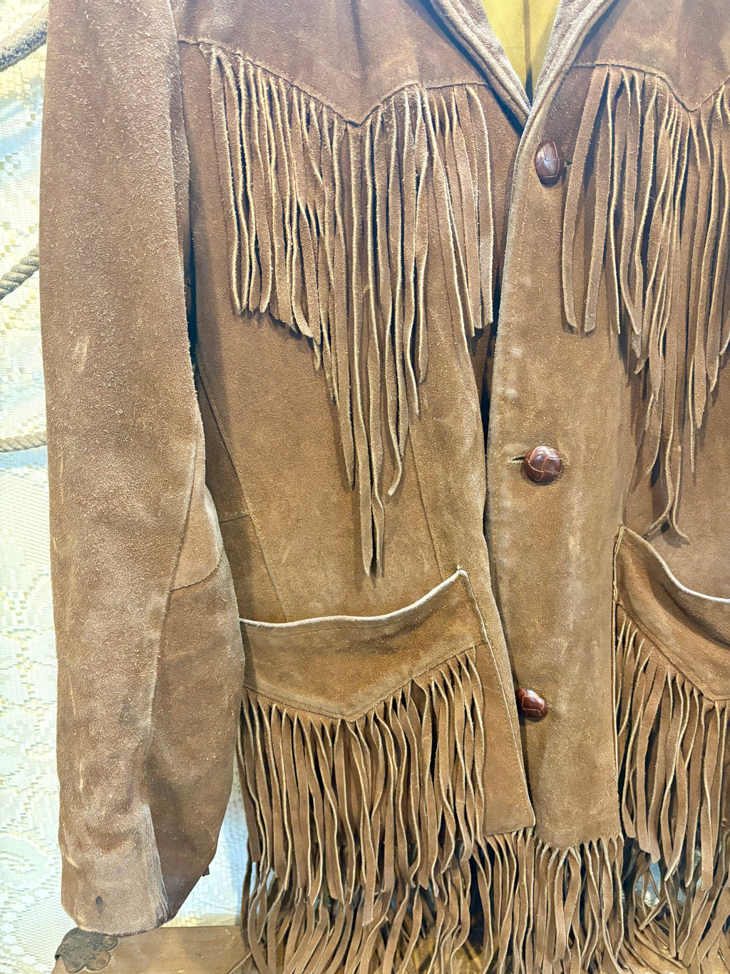 1970s Pioneer Wear Tan Suede Fringe Jacket 36