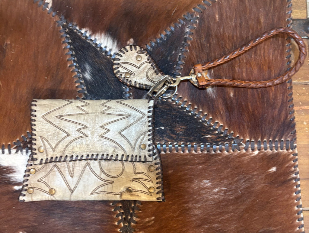 Handcrafted vintage Leather Wristlet Clutch made from Cowboy Boots