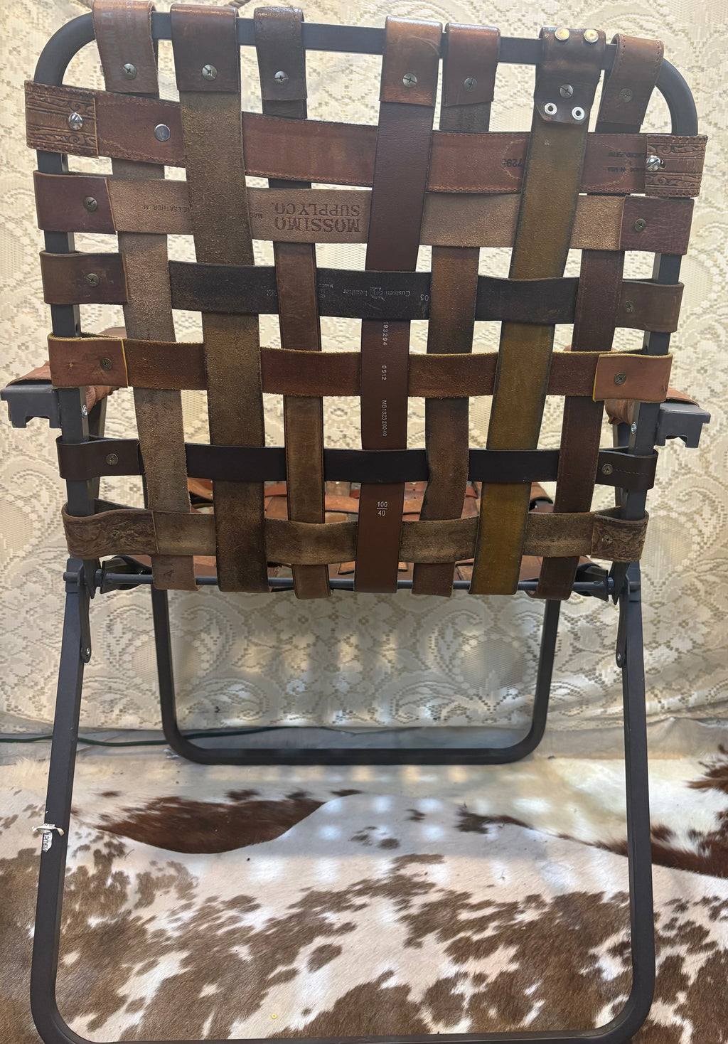 Handcrafted Vintage Western Leather Belt Lawn Chair