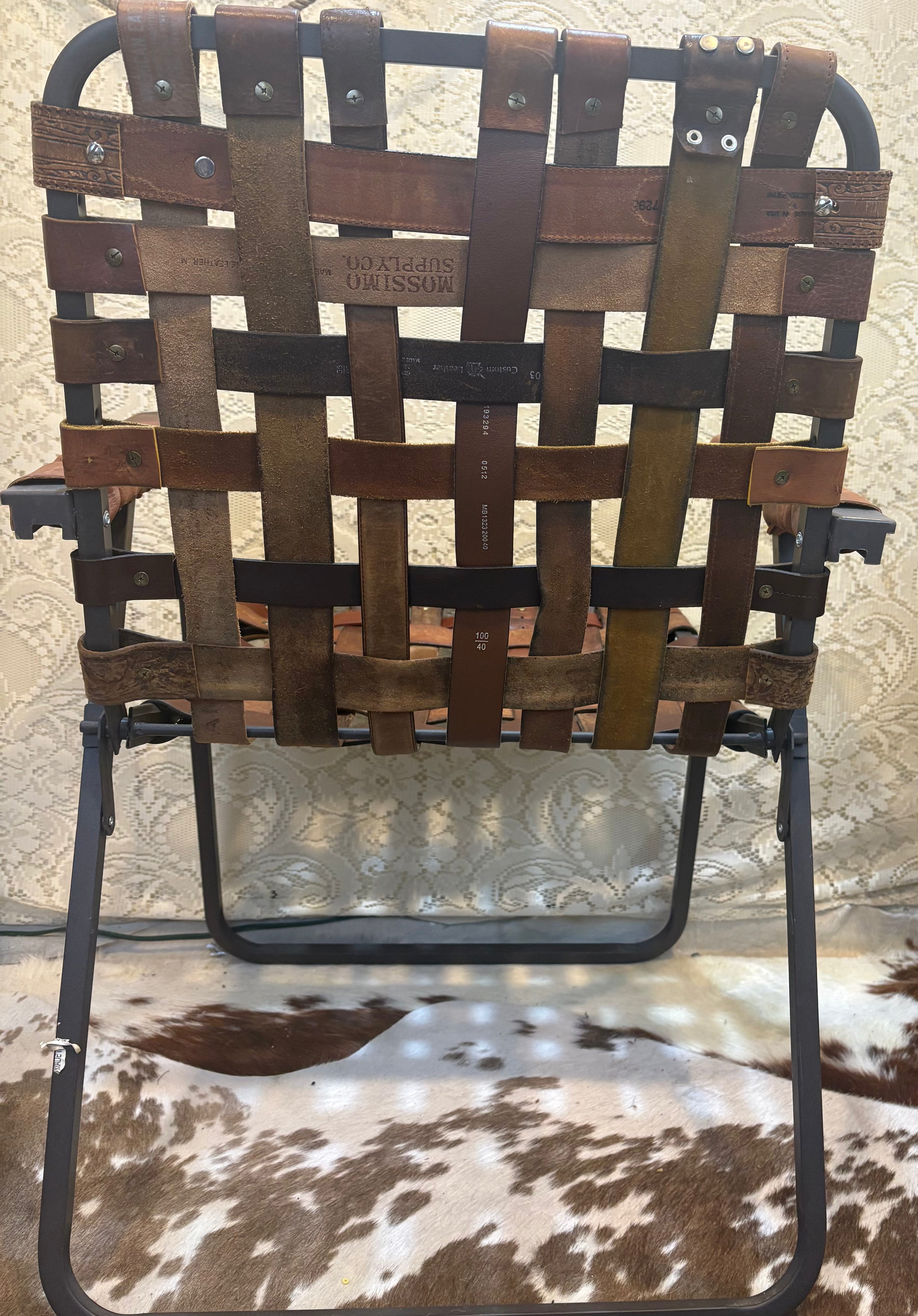 Handcrafted Vintage Western Leather Belt Lawn Chair