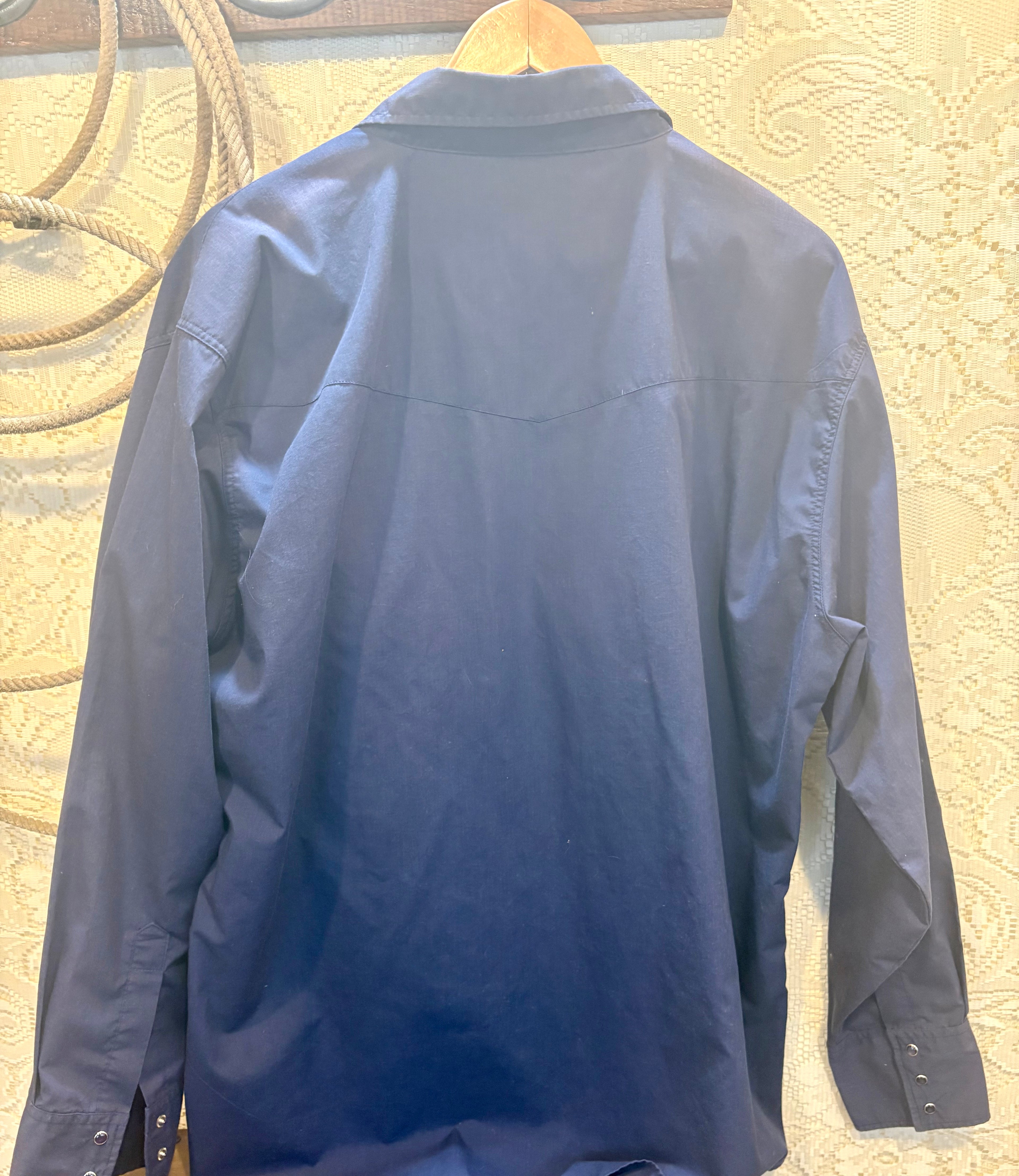 Vintage Men’s Navy Snap Shirt with Embroidered Eagles size XL