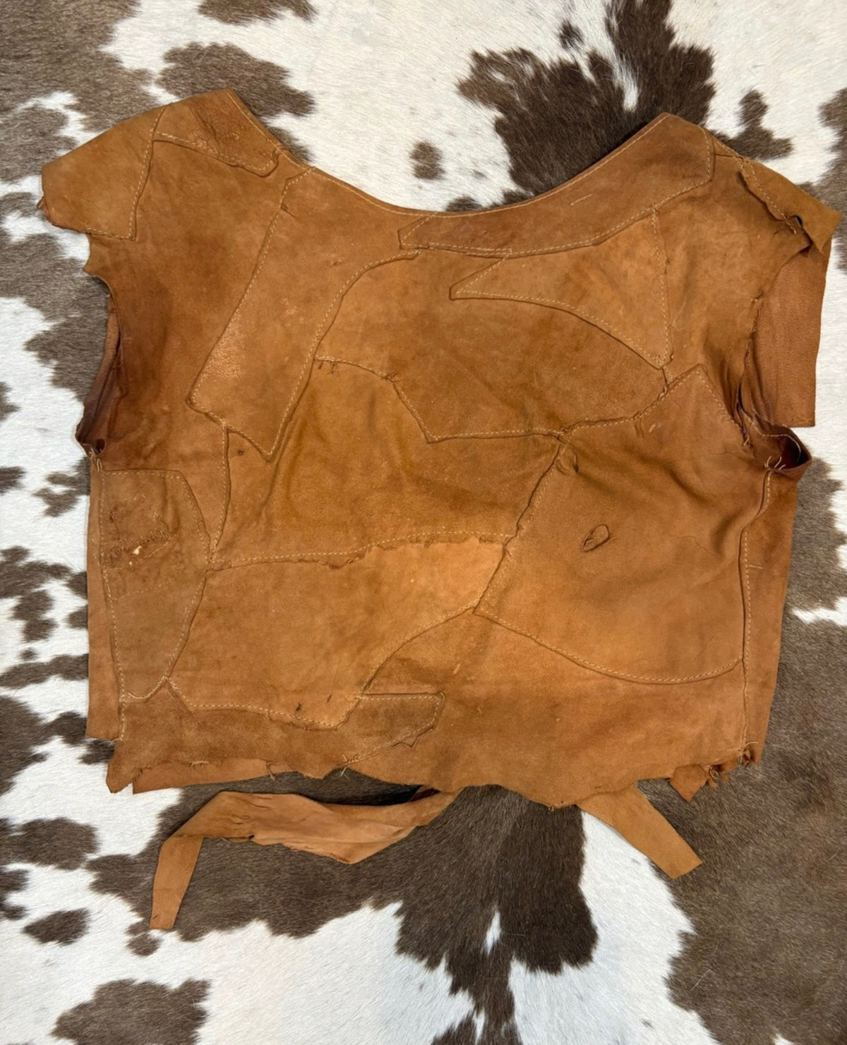 Vintage Brown Suede Patchwork Crop Top