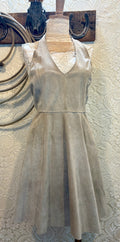 Handcrafted Vintage Suede Halter Skater Dress Size Small