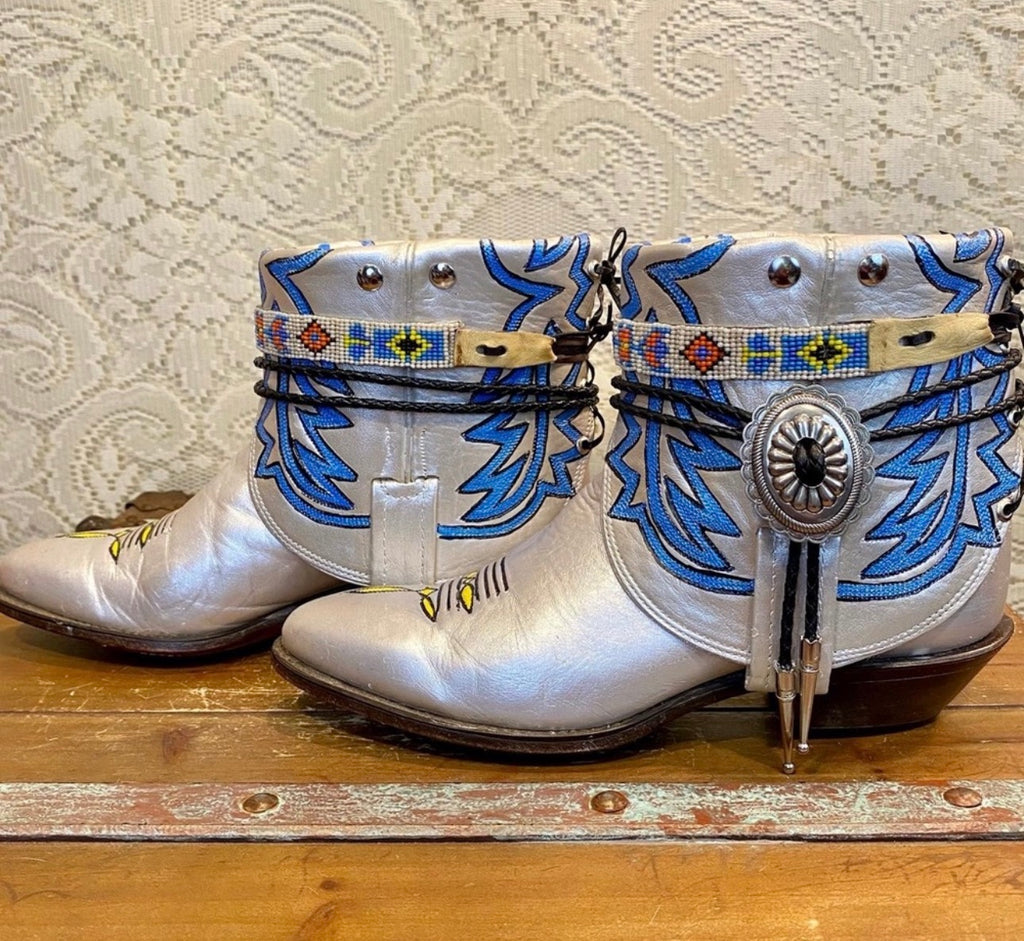 Handcrafted and Hand Painted White Cowgirl ankle Booties woman’s size 8 M