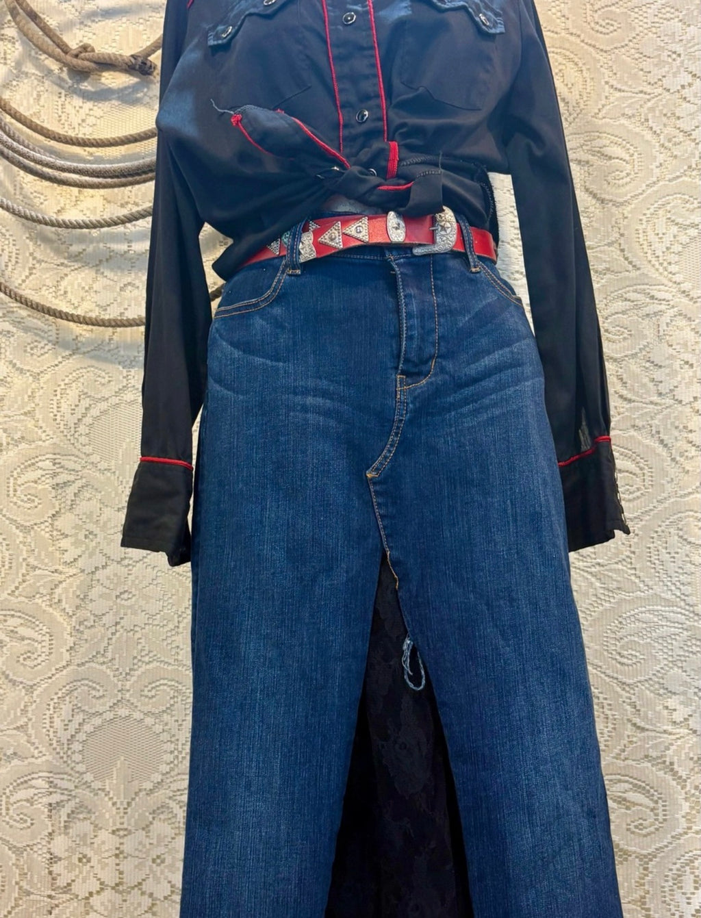 Genetic Denim Blue Denim Maxi Skirt with Front Slit
