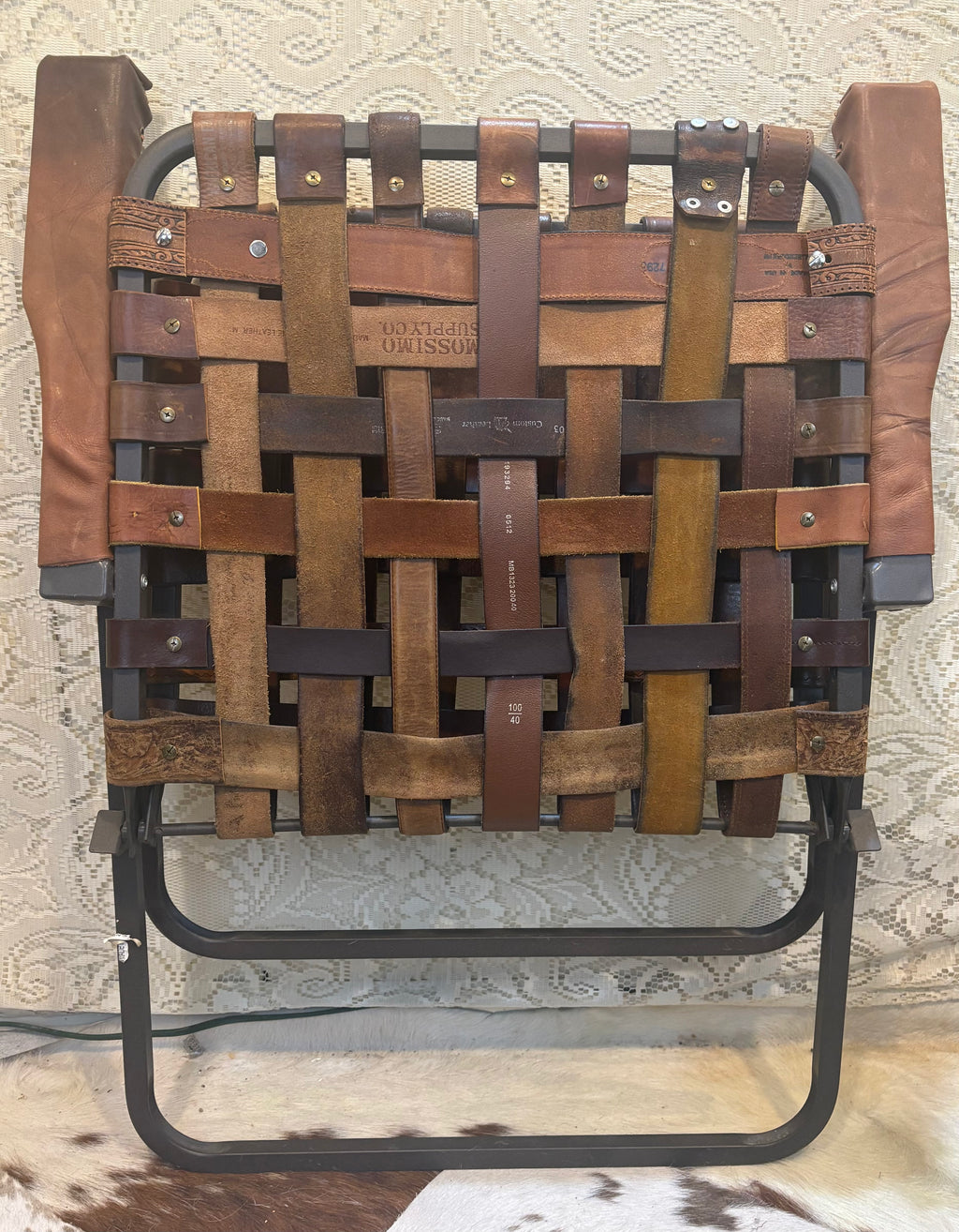 Handcrafted Vintage Western Leather Belt Lawn Chair