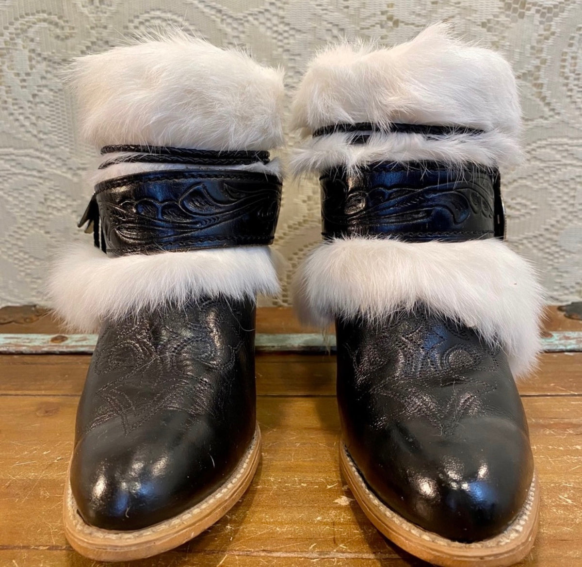 Handcrafted Leather and Fur Vintage Ankle Booties