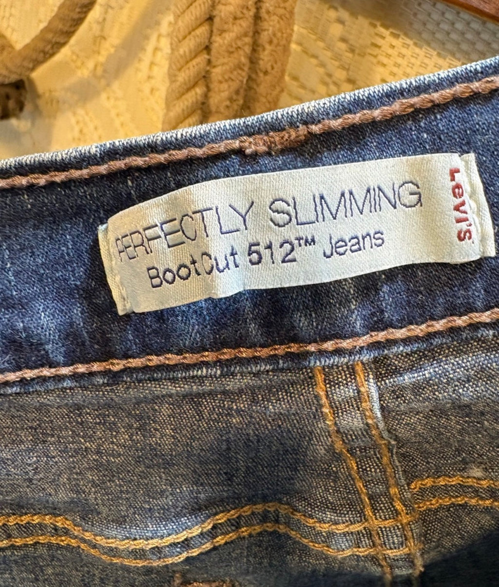 Levi's Dark Blue Denim Shorts with Fruit & Smiley Patches size 12