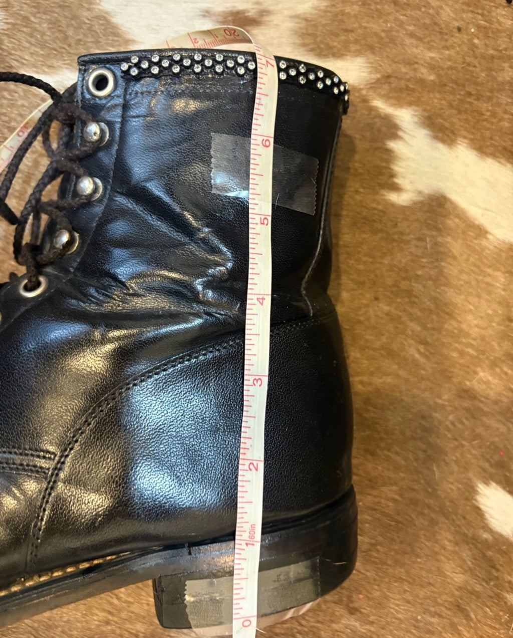Justin Boots Black Studded Leather Lace-Up Heeled Boots