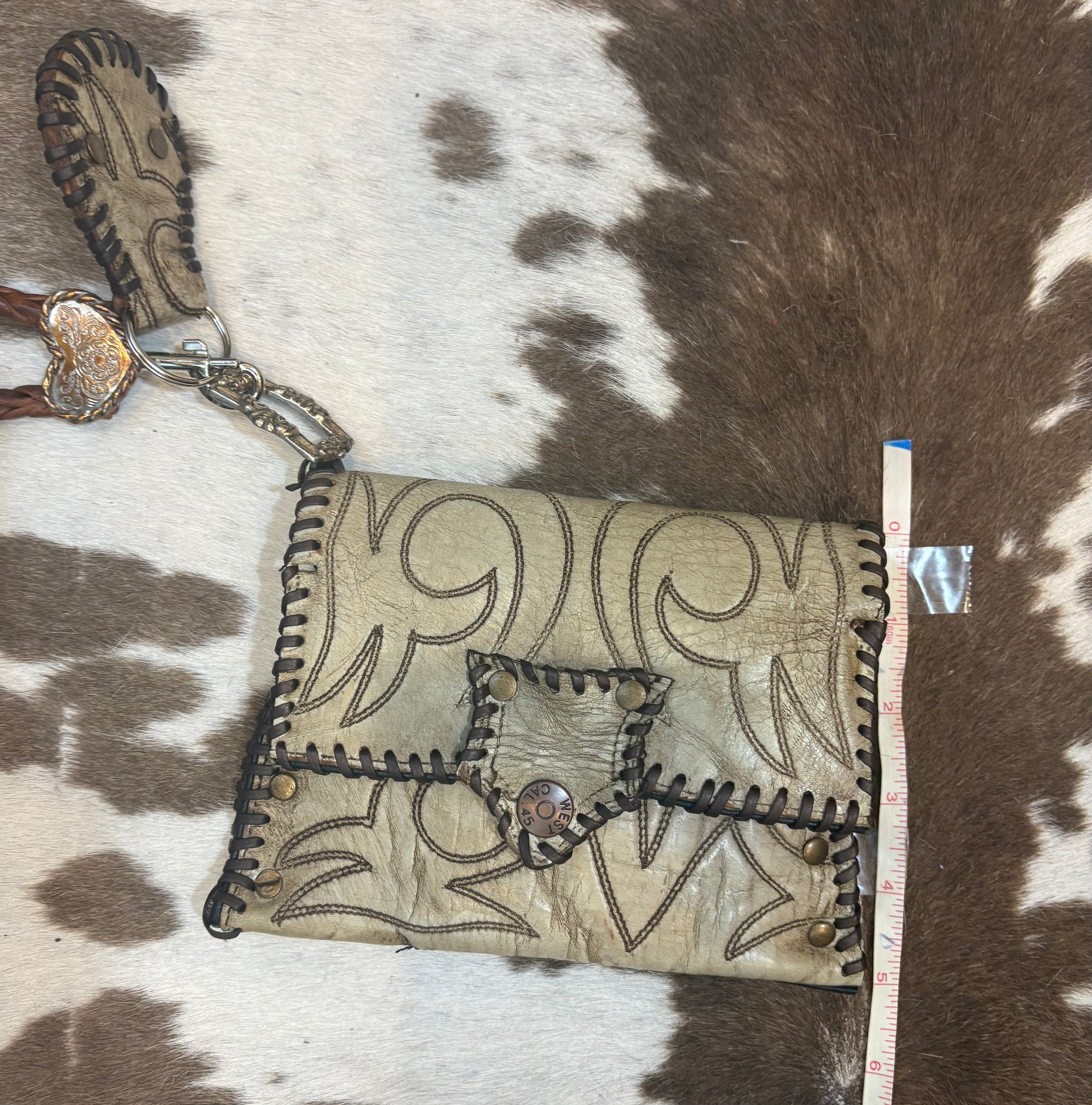 Handcrafted vintage Leather Wristlet Clutch made from Cowboy Boots