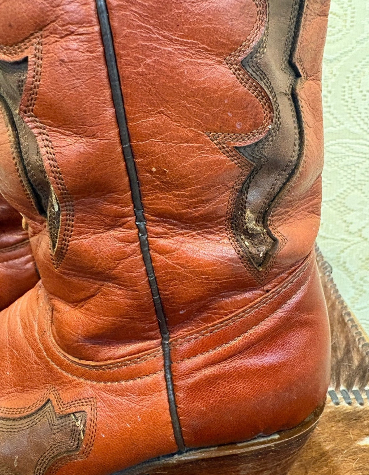 Classic Two-Tone Brown Leather Western Heeled Boots
