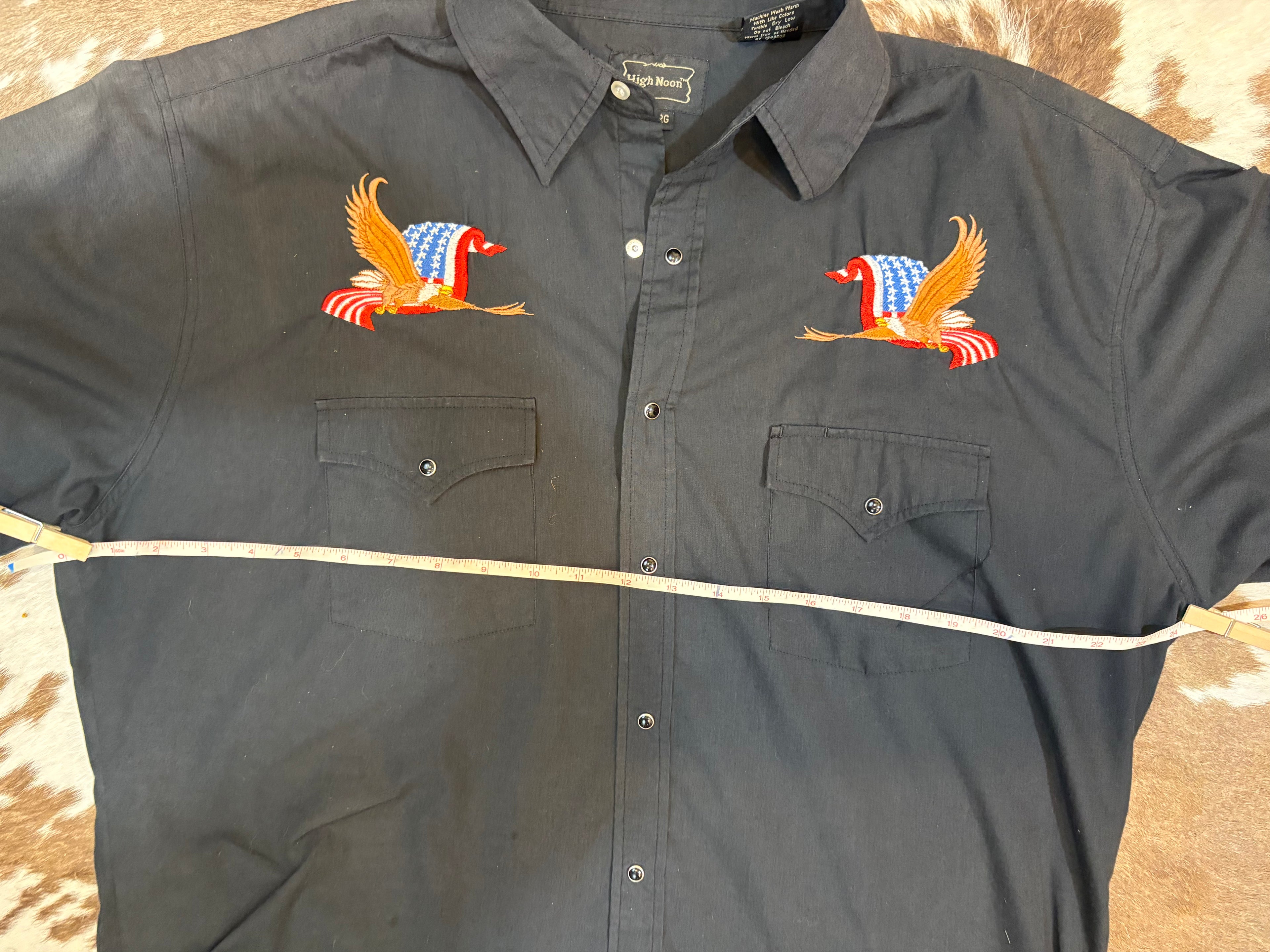Vintage Blavk Short Sleeve Western Snap Shirt L