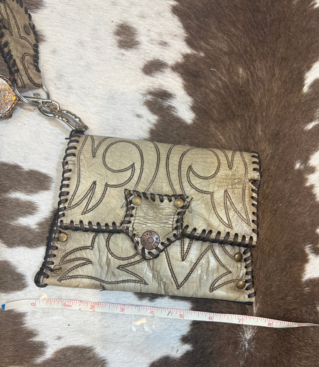 Handcrafted vintage Leather Wristlet Clutch made from Cowboy Boots