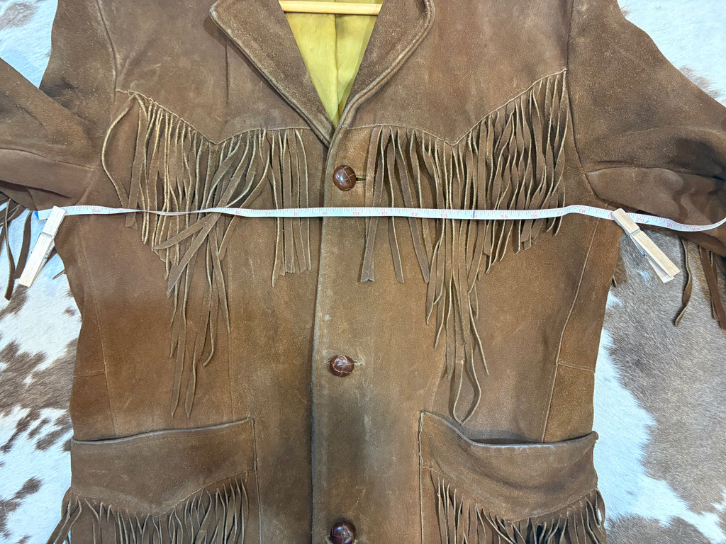 1970s Pioneer Wear Tan Suede Fringe Jacket 36