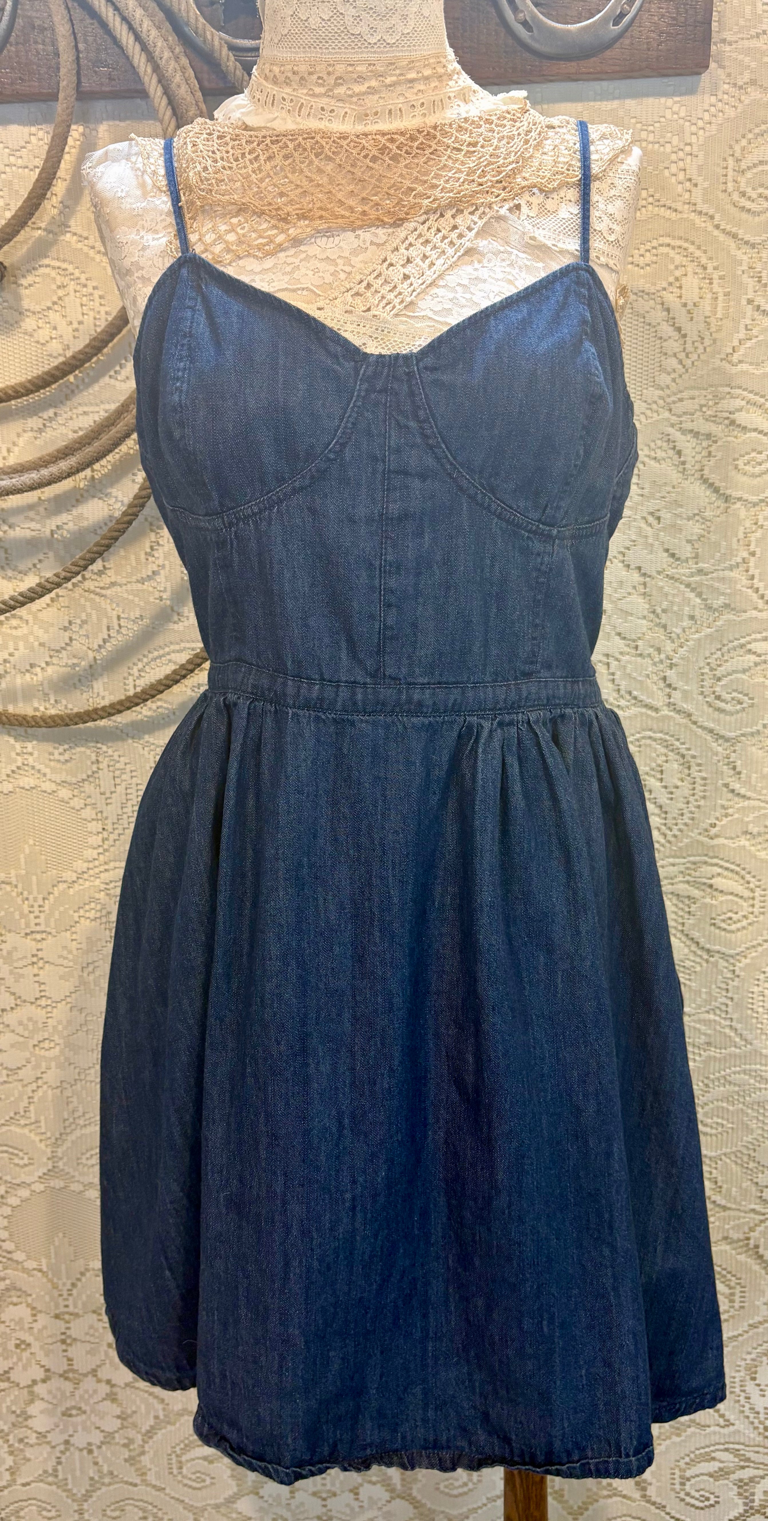 Free People Retro Denim Fit and Flare Dress size Large
