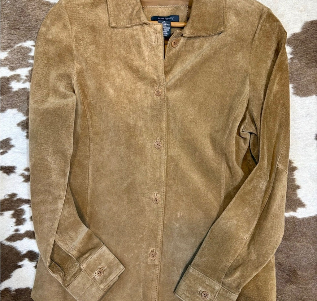 Kate Landry Camel Suede Button Up Shirt size 6