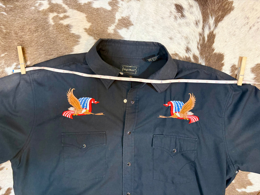 Vintage Blavk Short Sleeve Western Snap Shirt L