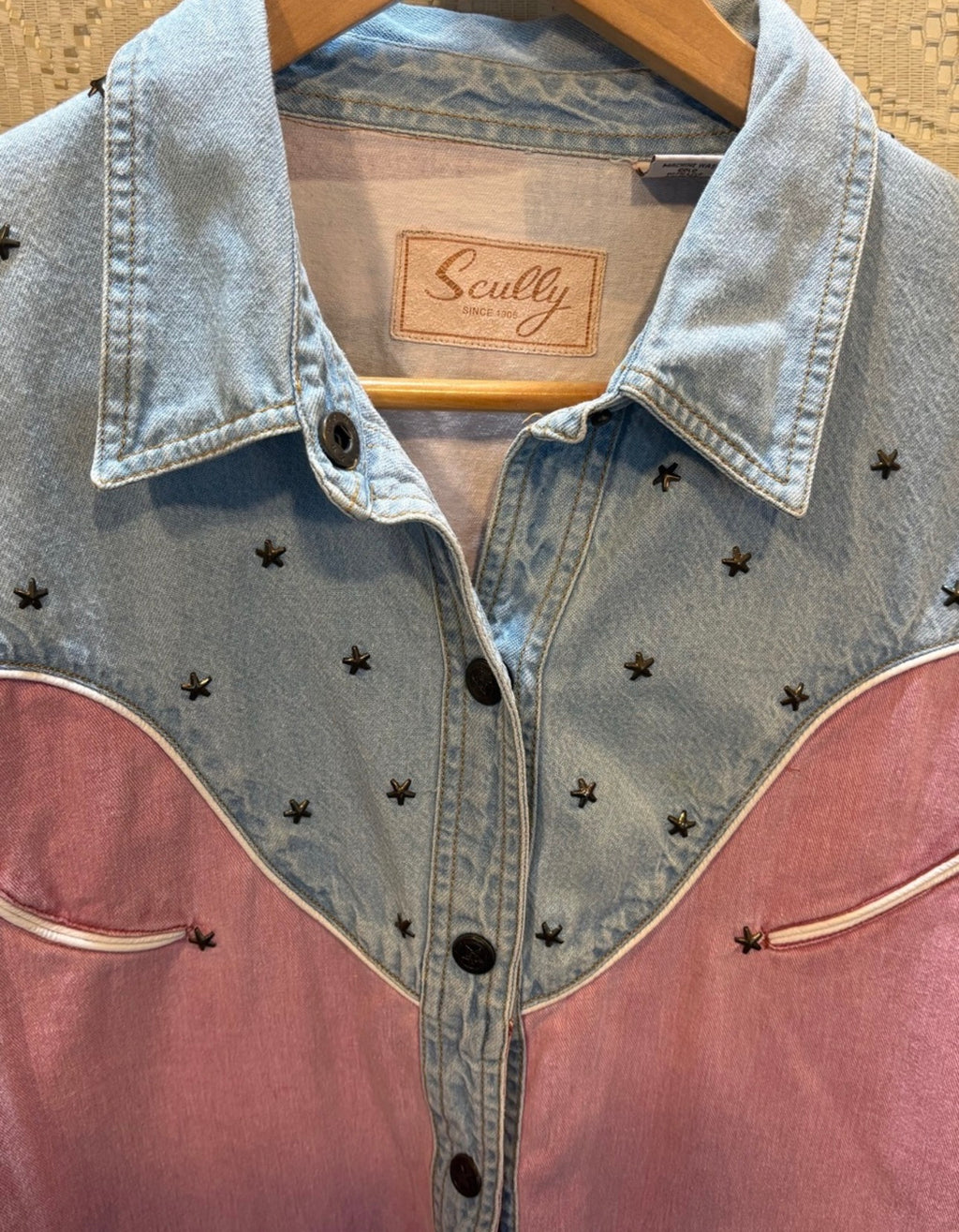 Scully Pink and Light Blue Western Shirt with Eagle Flag Back