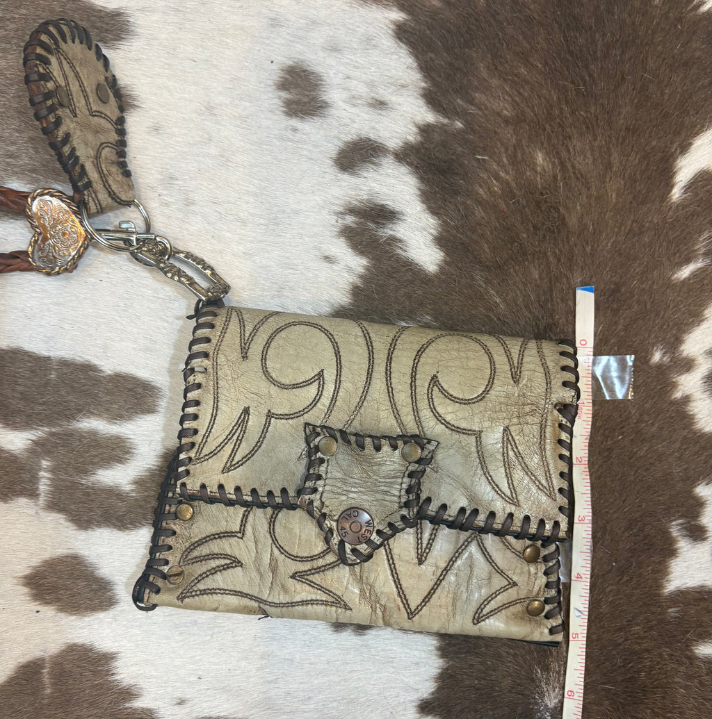 Handcrafted vintage Leather Wristlet Clutch made from Cowboy Boots