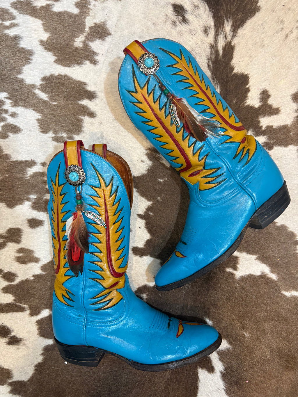 Hand Painted Vintage Black Label Tony Lama Western Cowgirl Boots size 8 M