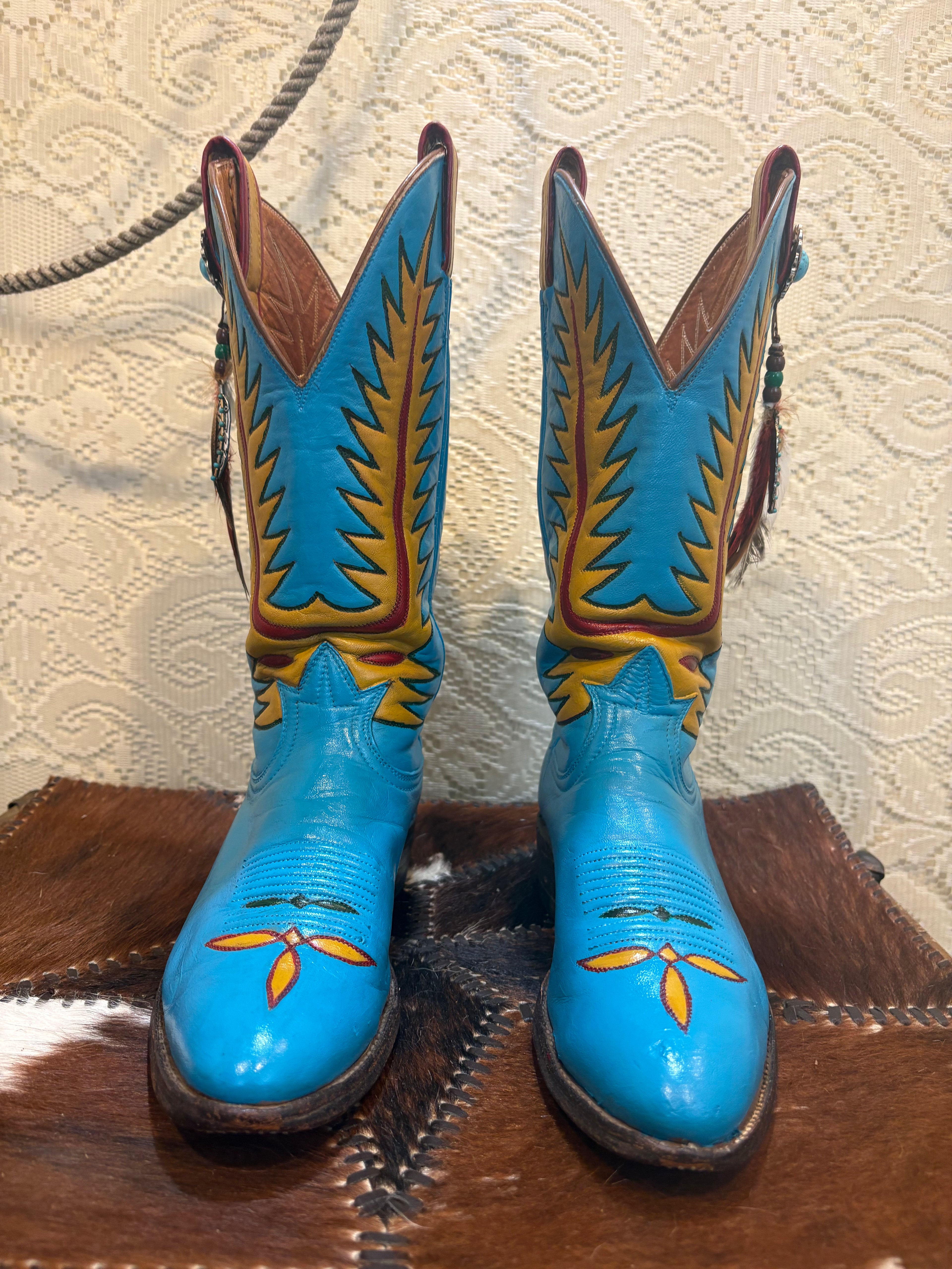 Hand Painted Vintage Black Label Tony Lama Western Cowgirl Boots size 8 M