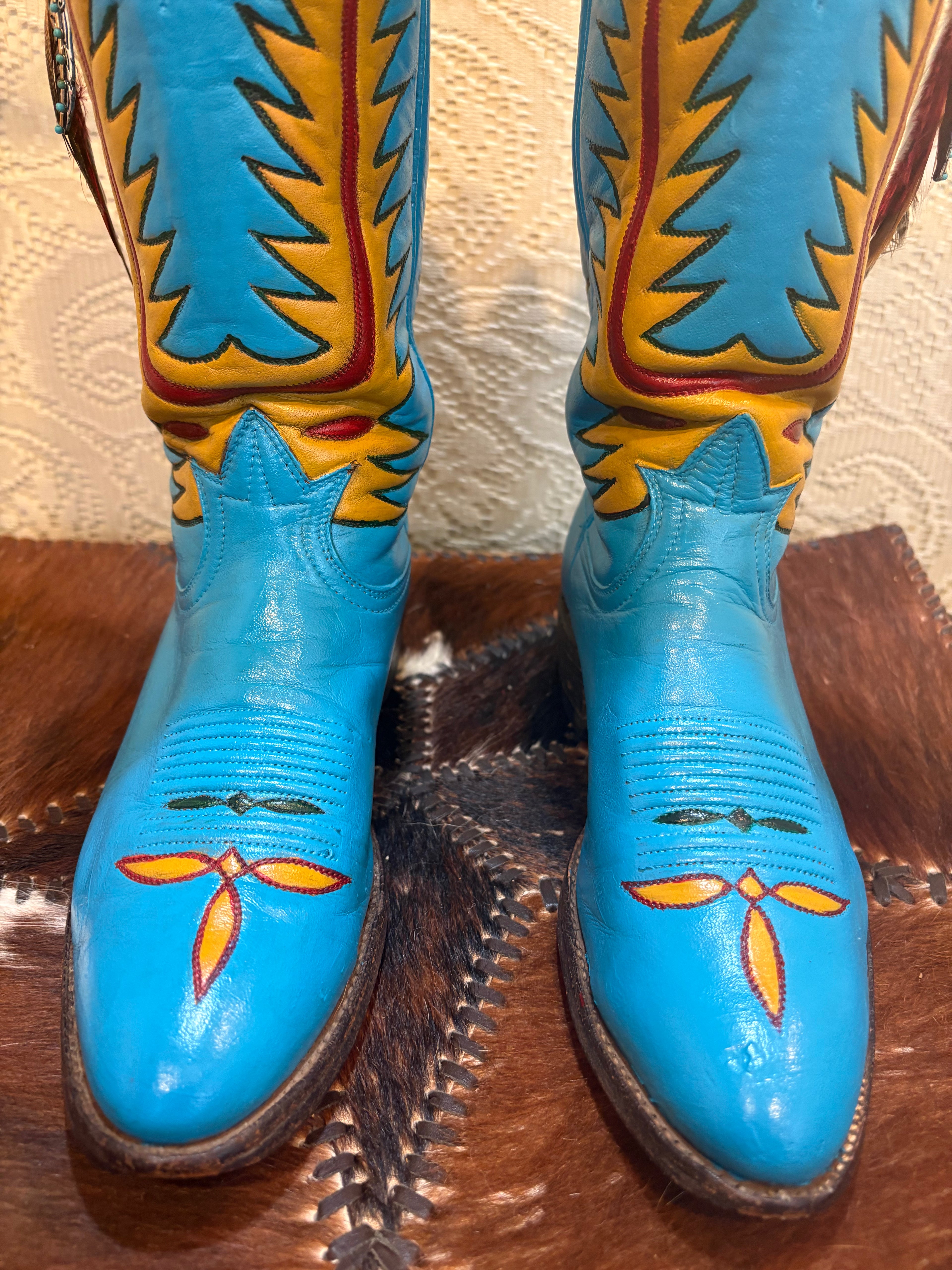 Hand Painted Vintage Black Label Tony Lama Western Cowgirl Boots size 8 M