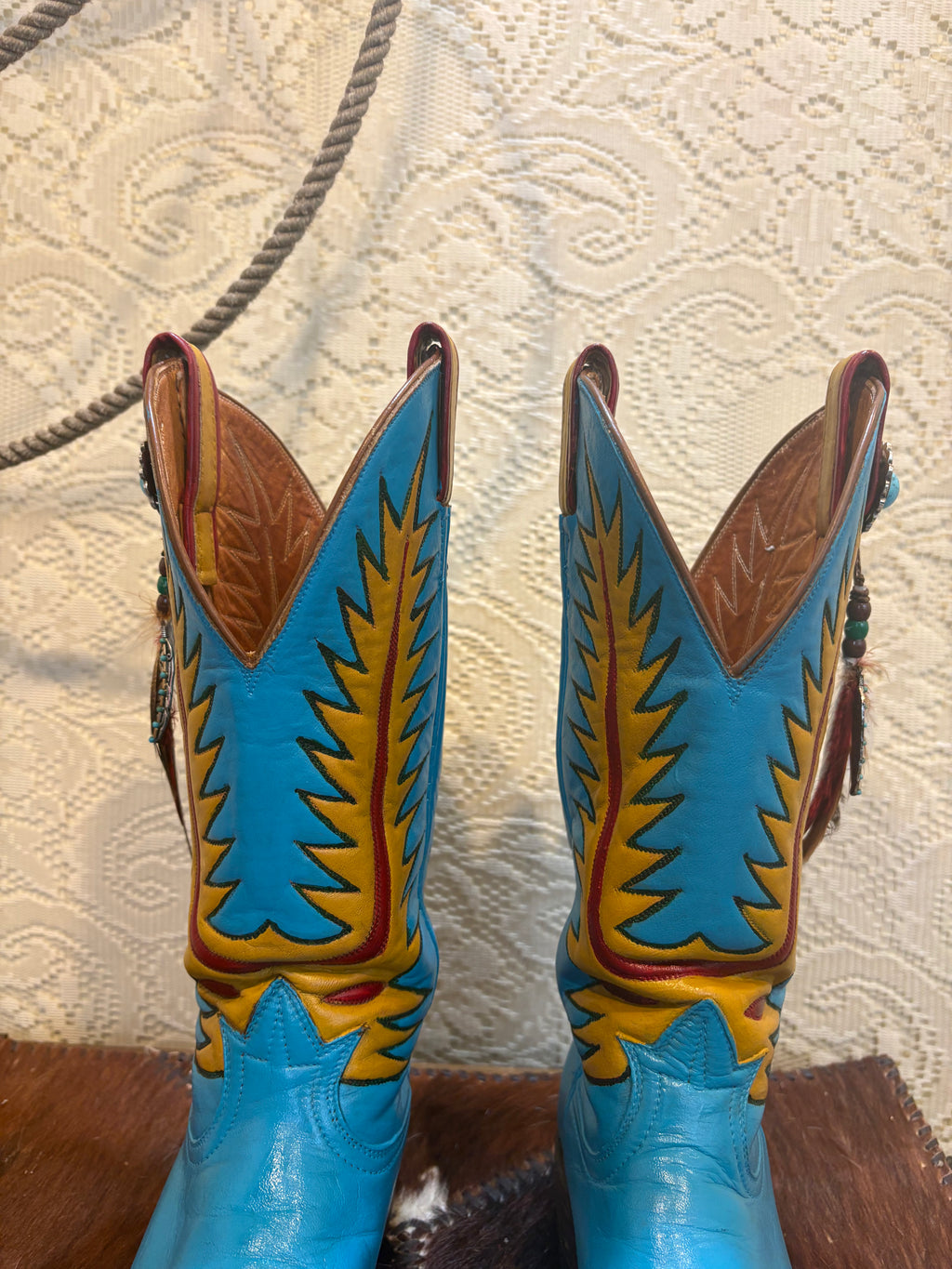 Hand Painted Vintage Black Label Tony Lama Western Cowgirl Boots size 8 M