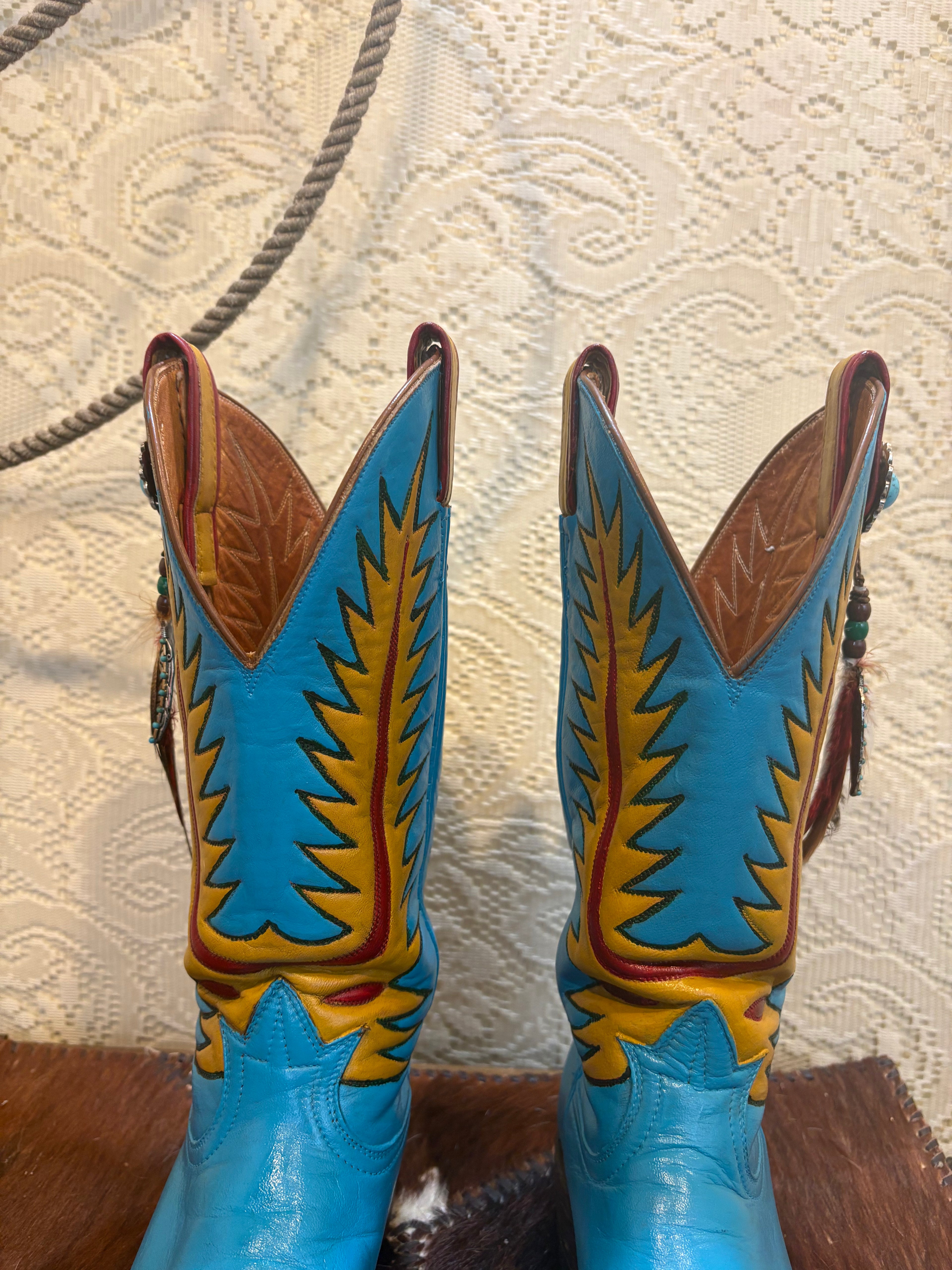 Hand Painted Vintage Black Label Tony Lama Western Cowgirl Boots size 8 M