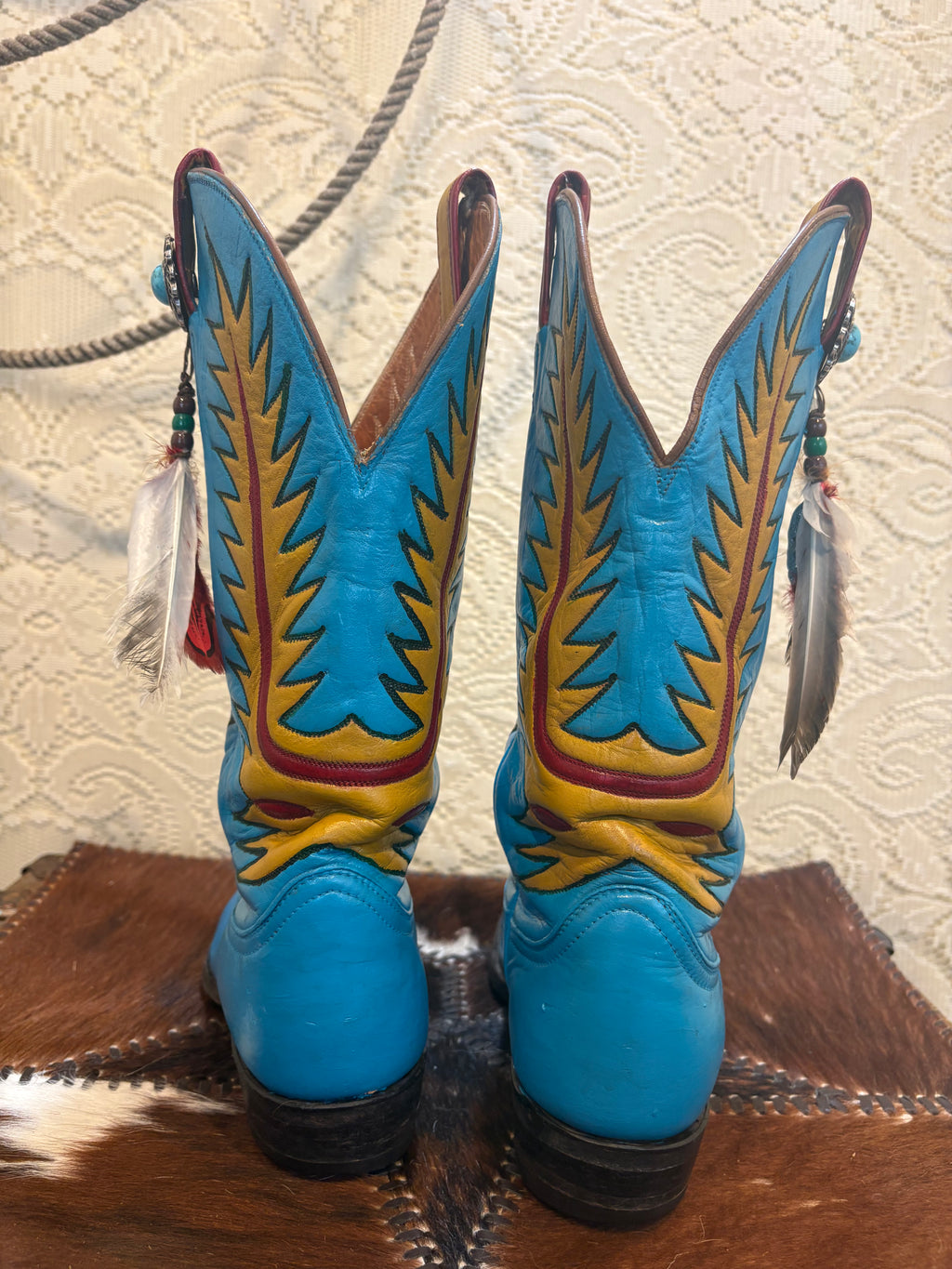 Hand Painted Vintage Black Label Tony Lama Western Cowgirl Boots size 8 M