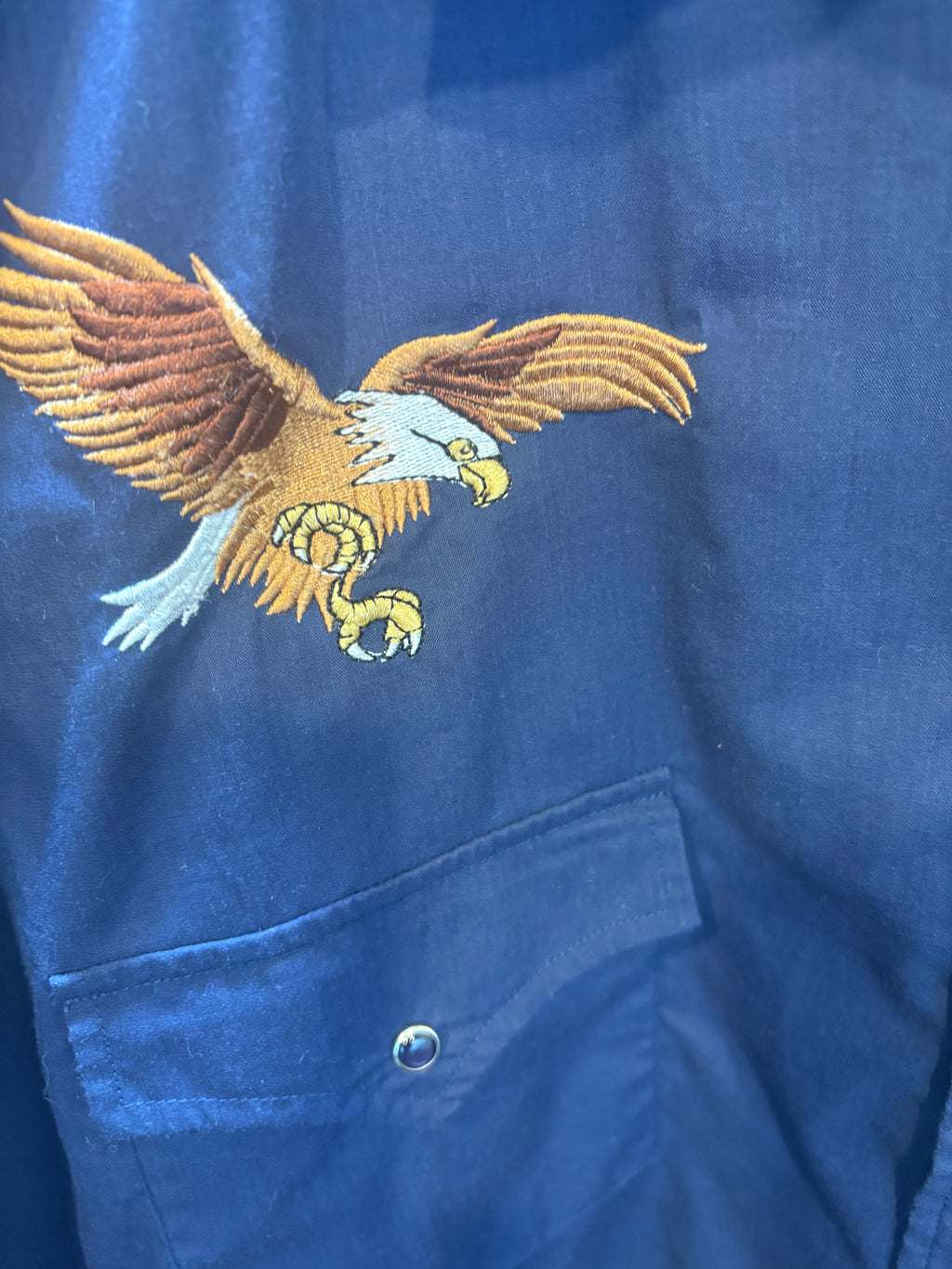 Vintage Men’s Navy Snap Shirt with Embroidered Eagles size XL