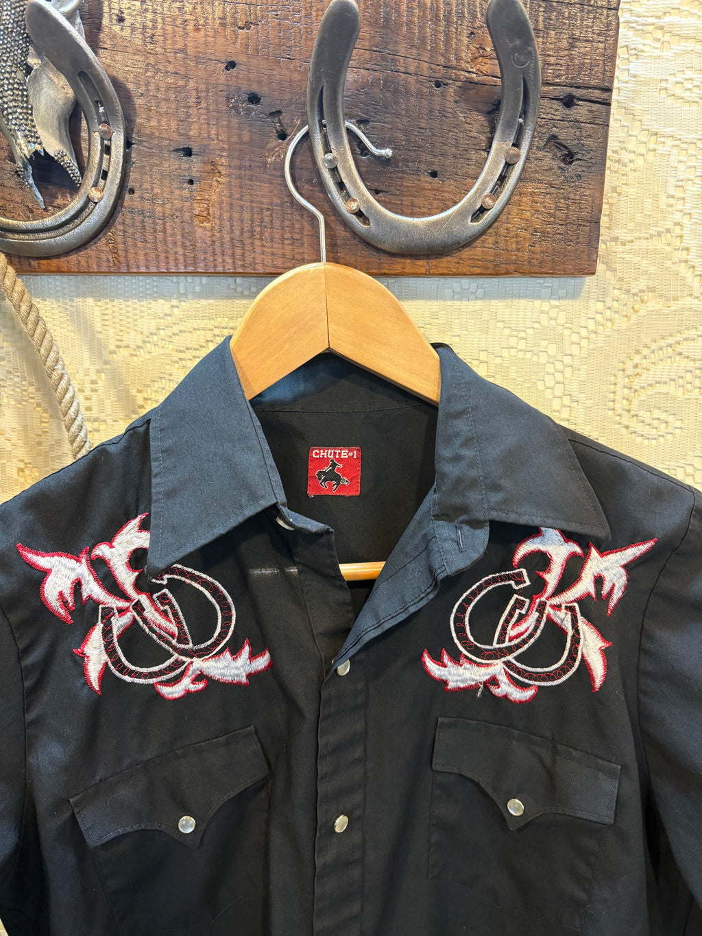 Vintage Black Western Snap Shirt size Small