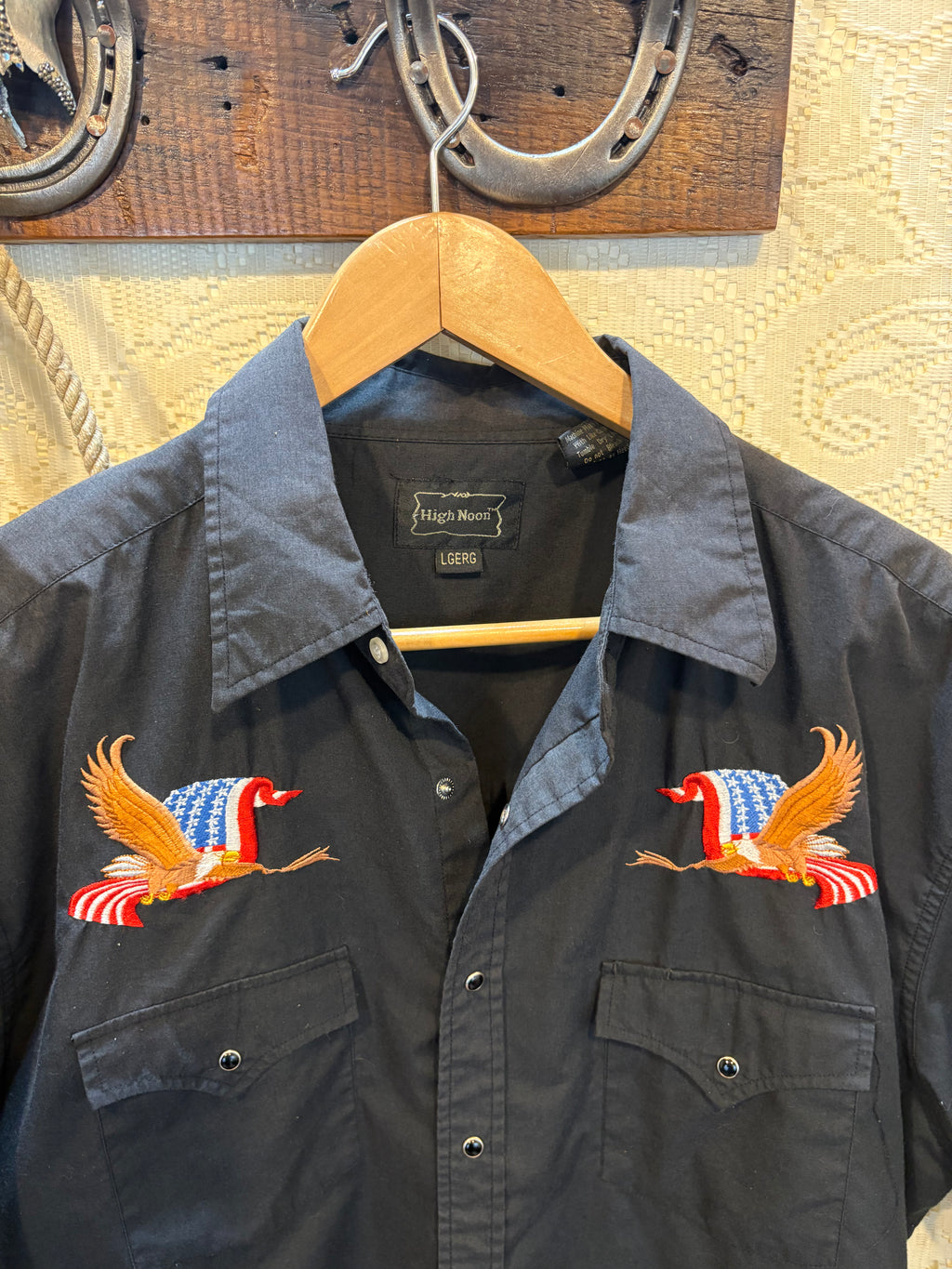 Vintage Blavk Short Sleeve Western Snap Shirt L