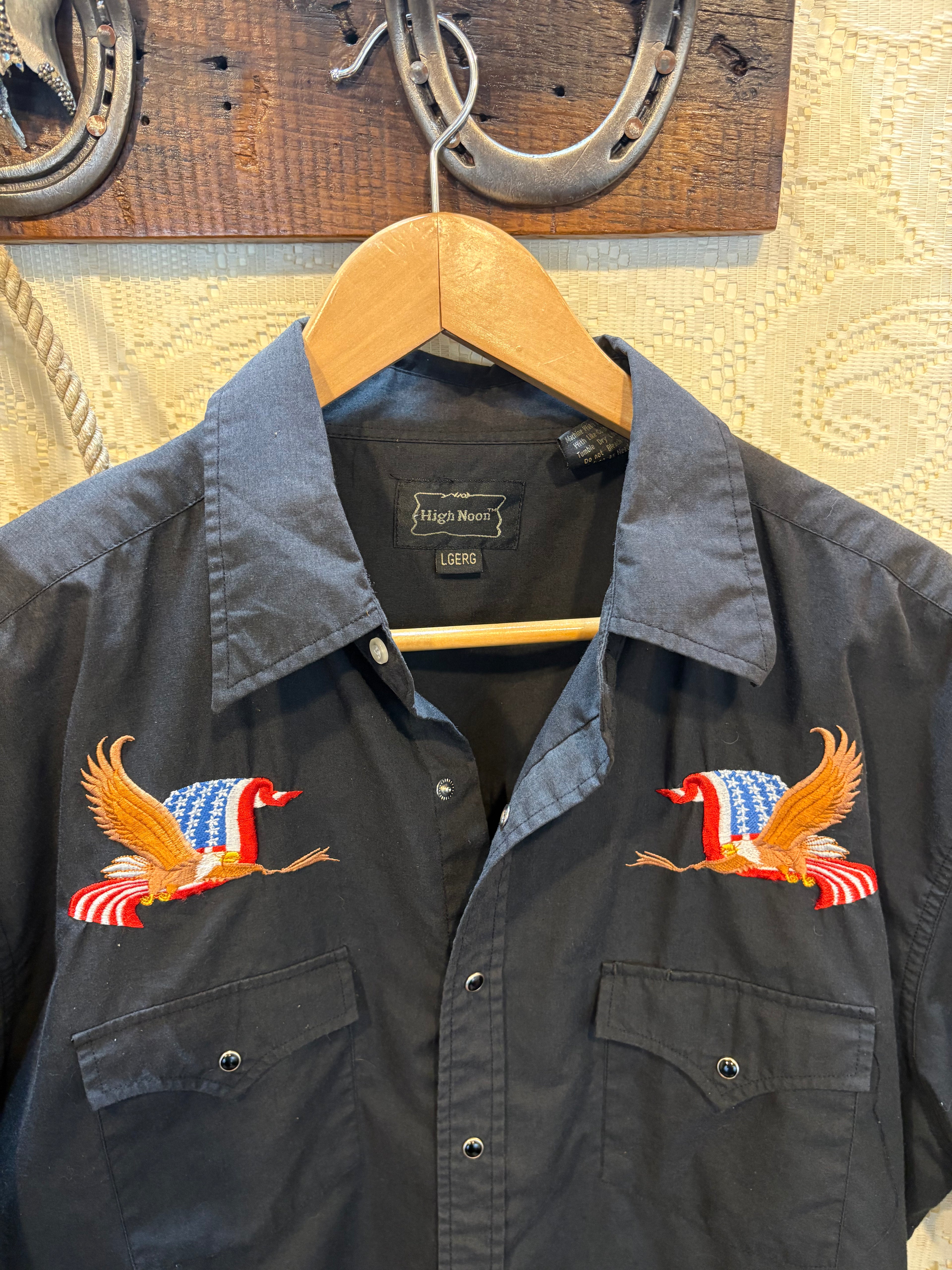 Vintage Blavk Short Sleeve Western Snap Shirt L