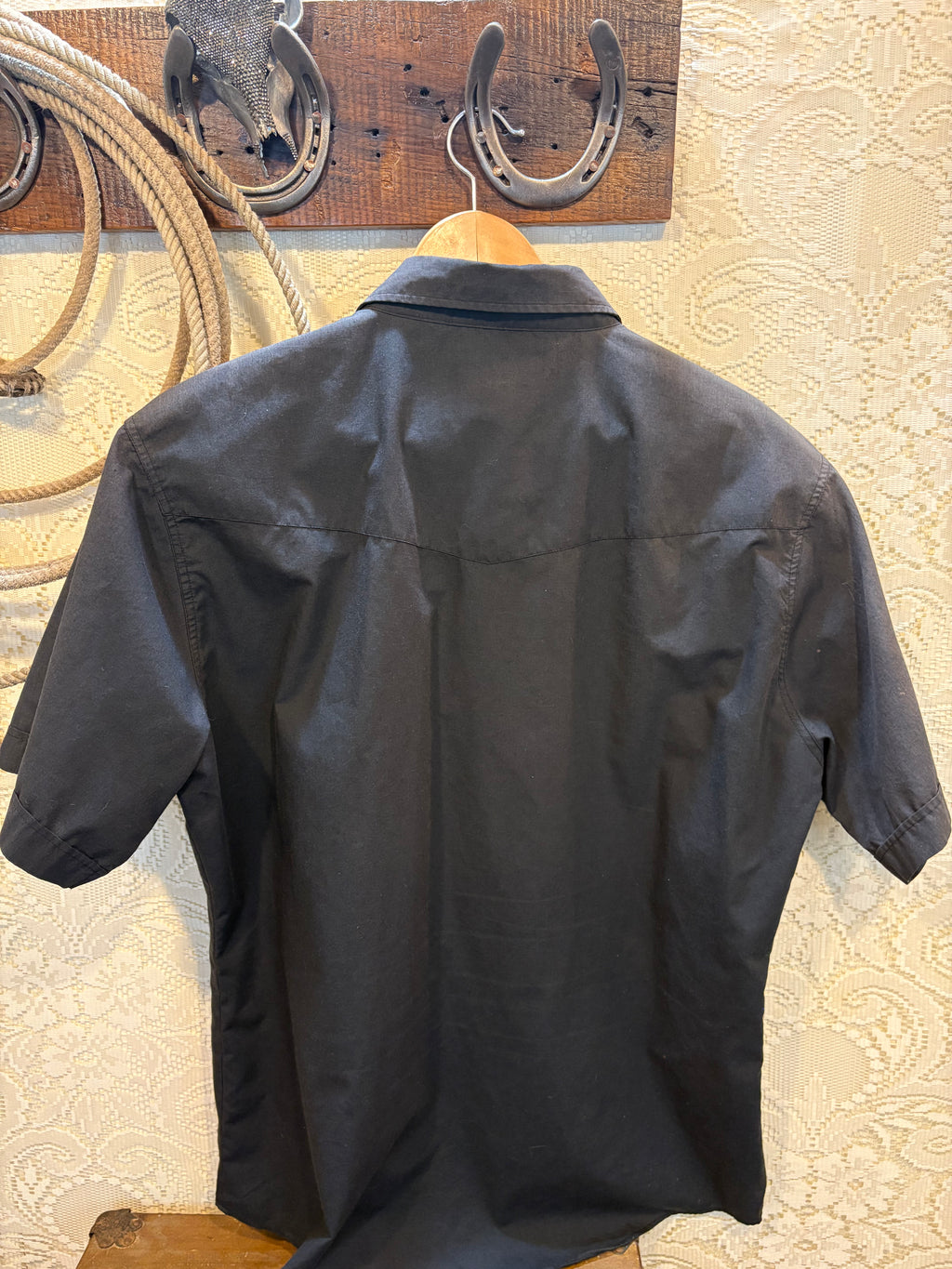 Vintage Blavk Short Sleeve Western Snap Shirt L
