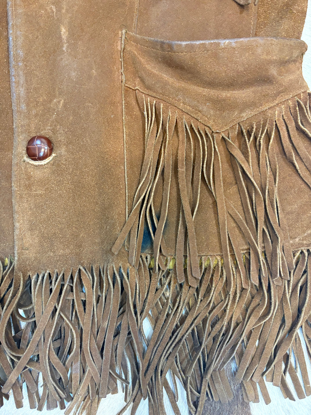 1970s Pioneer Wear Tan Suede Fringe Jacket 36