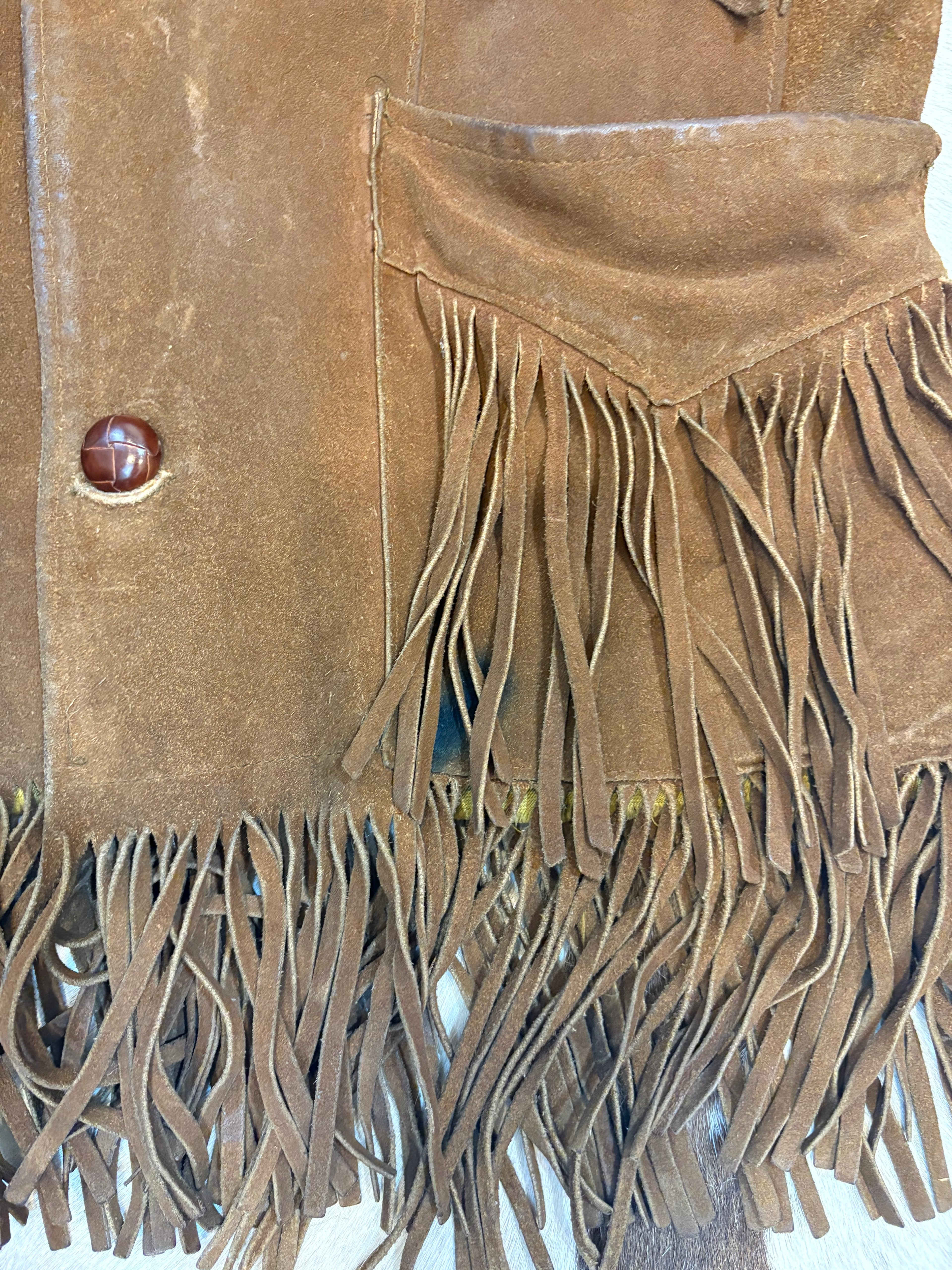 1970s Pioneer Wear Tan Suede Fringe Jacket 36