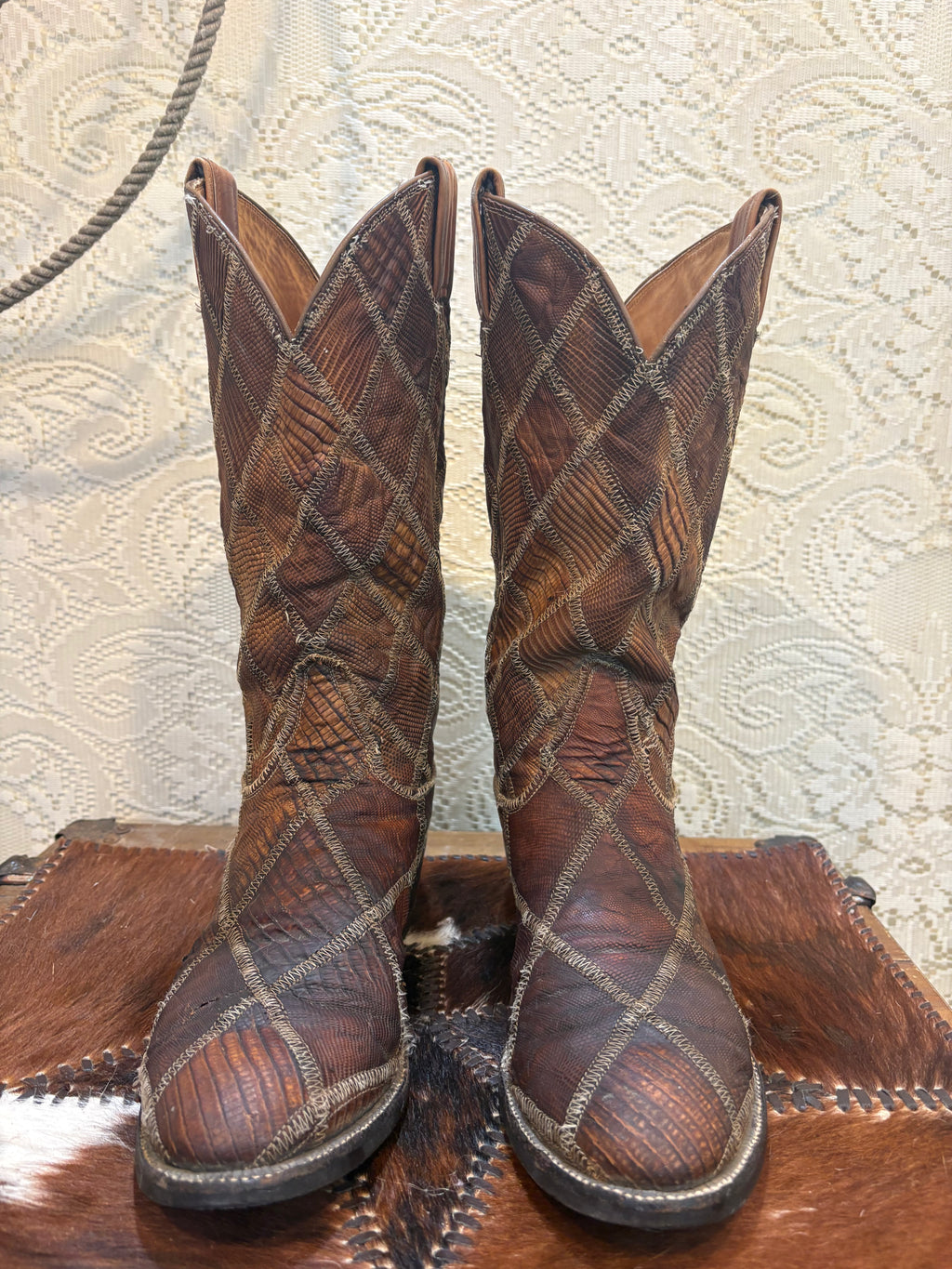 Vintage Black Label Tony Lama Exotic Reptile Patchwork Cowboy Western Boots 9 1/2 D