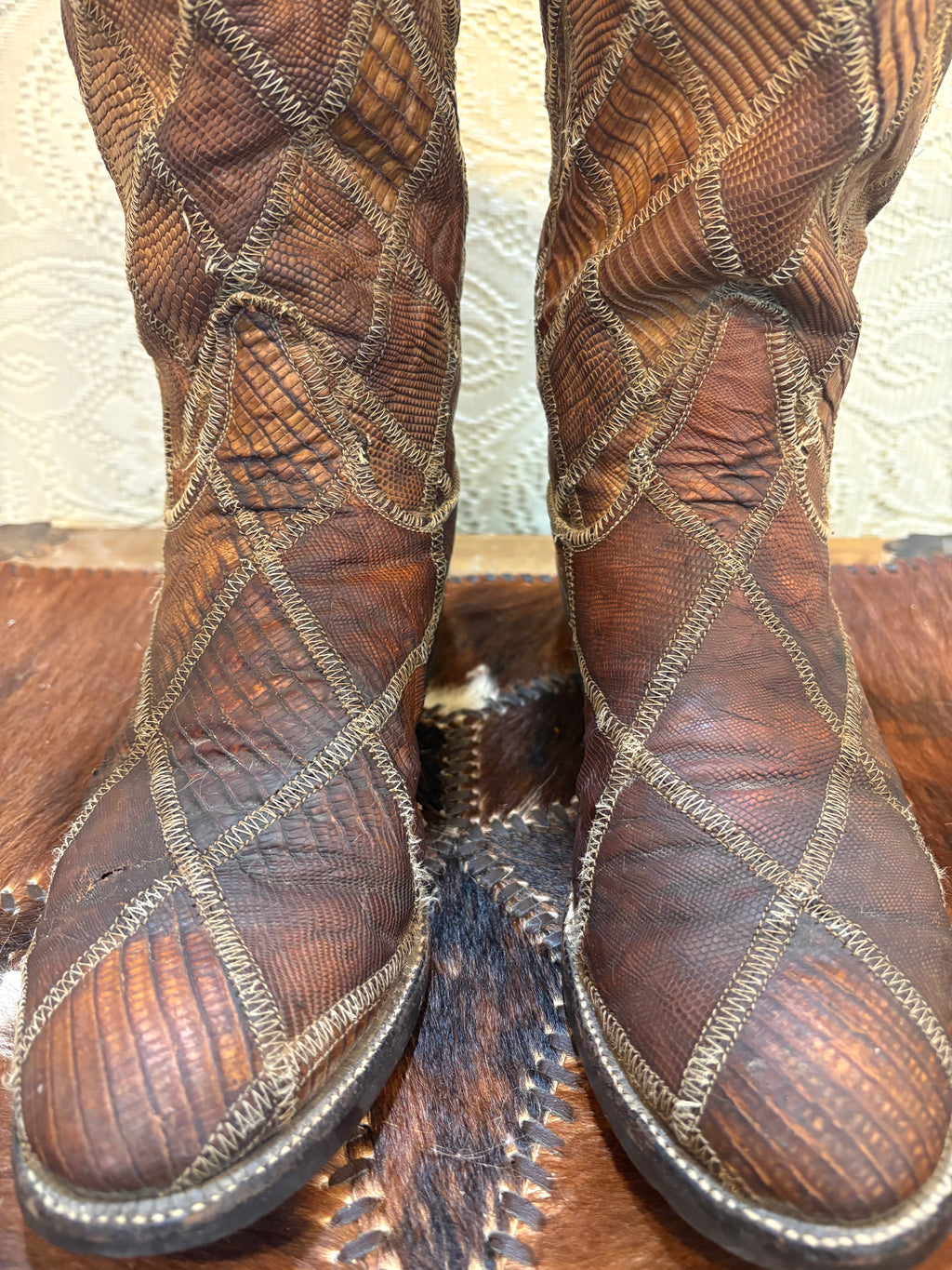 Vintage Black Label Tony Lama Exotic Reptile Patchwork Cowboy Western Boots 9 1/2 D
