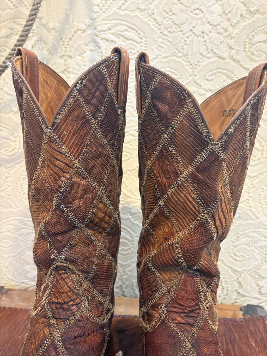 Vintage Black Label Tony Lama Exotic Reptile Patchwork Cowboy Western Boots 9 1/2 D